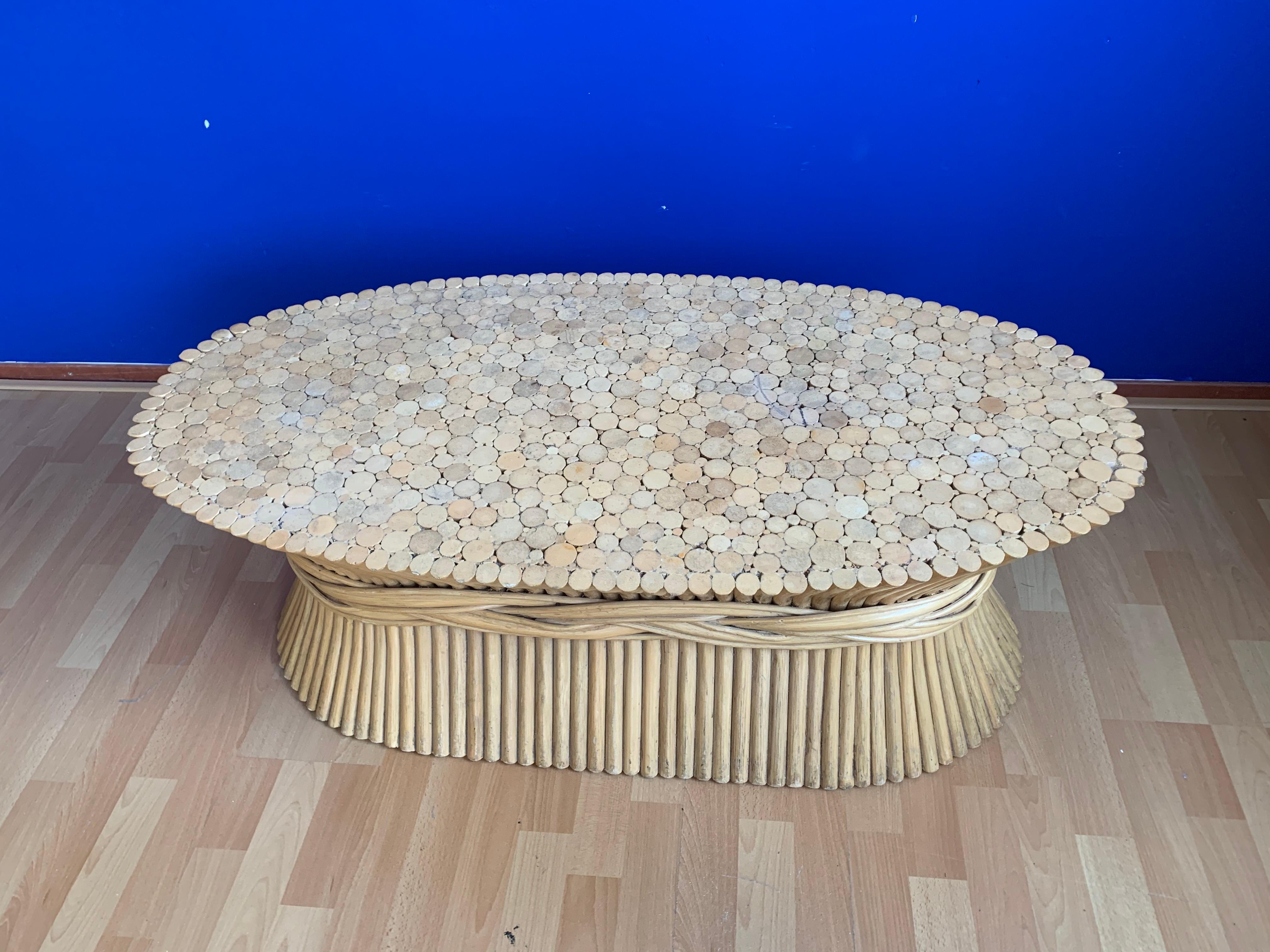 Rare and Great Looking Vintage McGuire Sheaf of Wheat Rattan Wood Coffee Table 4