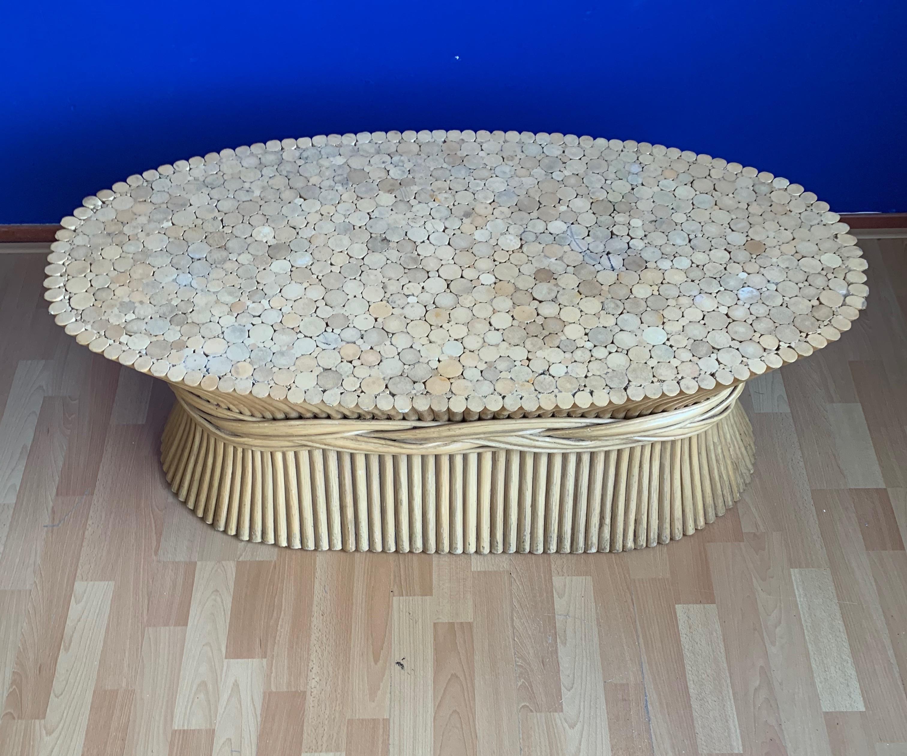 Rare and Great Looking Vintage McGuire Sheaf of Wheat Rattan Wood Coffee Table 7