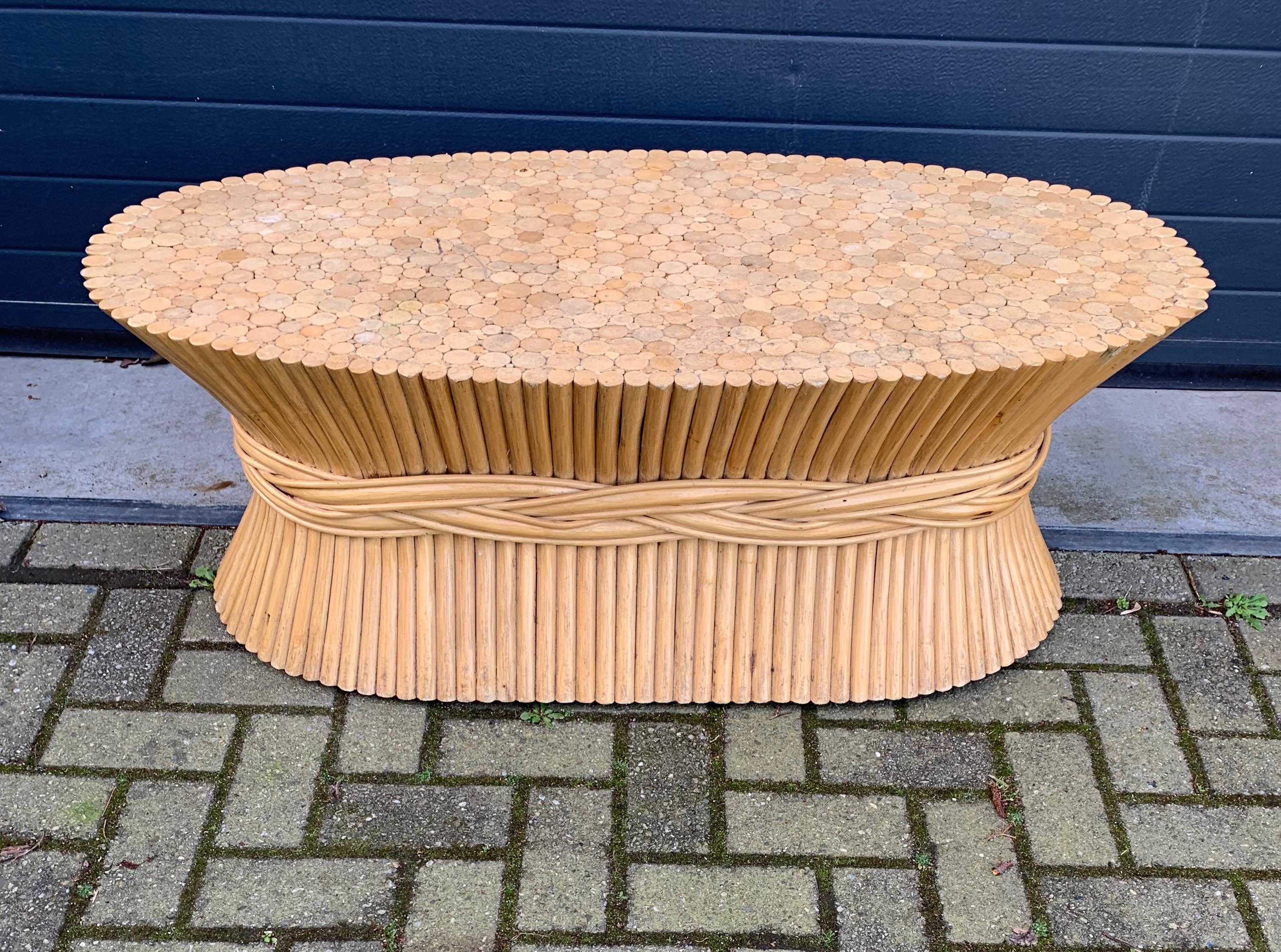 Rare and Great Looking Vintage McGuire Sheaf of Wheat Rattan Wood Coffee Table 10