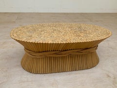 Rare and Great Looking Vintage McGuire Sheaf of Wheat Rattan Wood Coffee Table