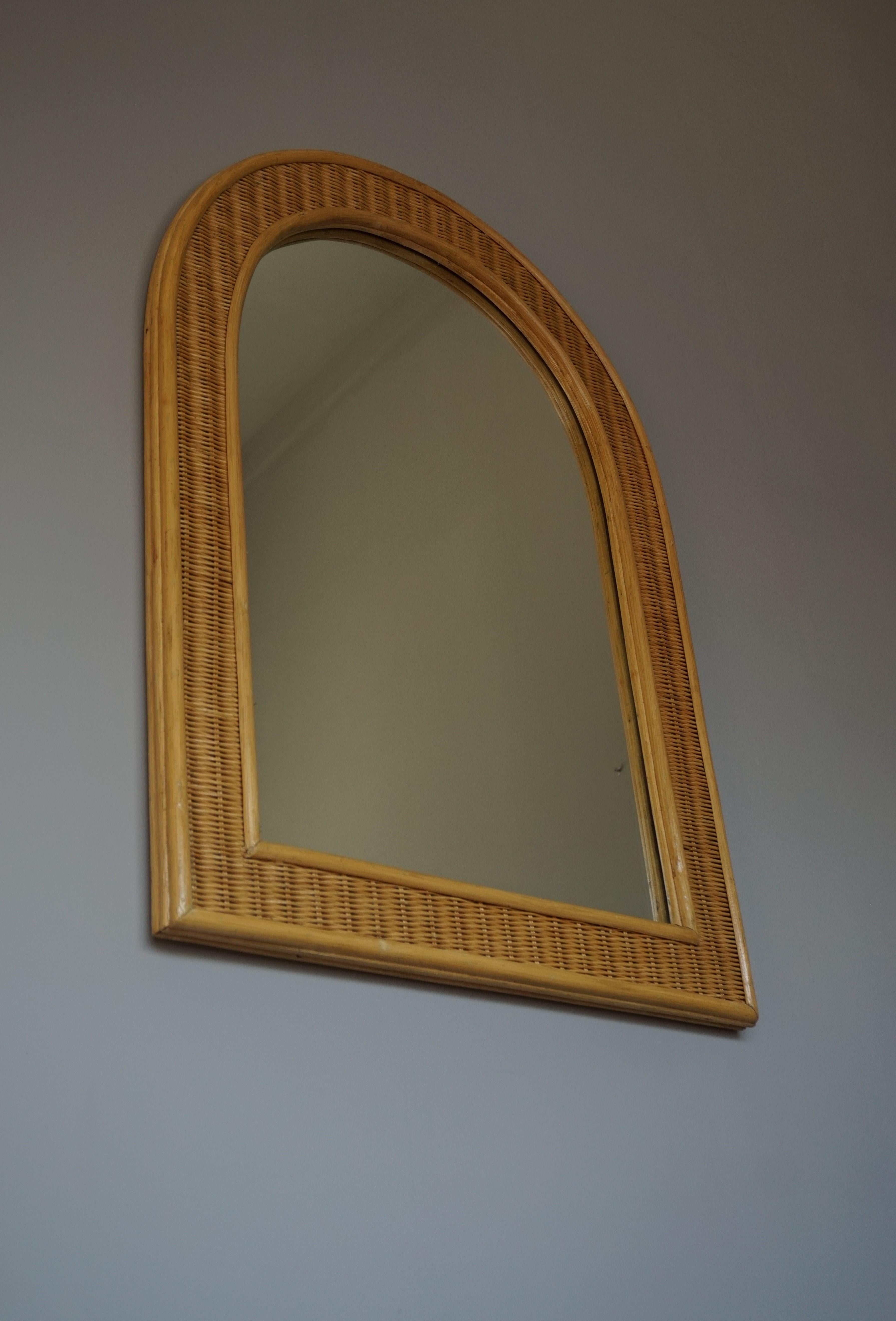 Rare and Handcrafted Midcentury Organic Rattan and Wicker Frame Wall Mirror 1970 For Sale 7