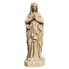 Rare and Hand Sculpted 19th Century Terracotta Sculpture of a Serene Virgin Mary