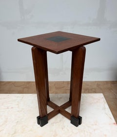 Rare and Handcrafted Dutch Arts & Crafts Oak End Table, Plant Stand