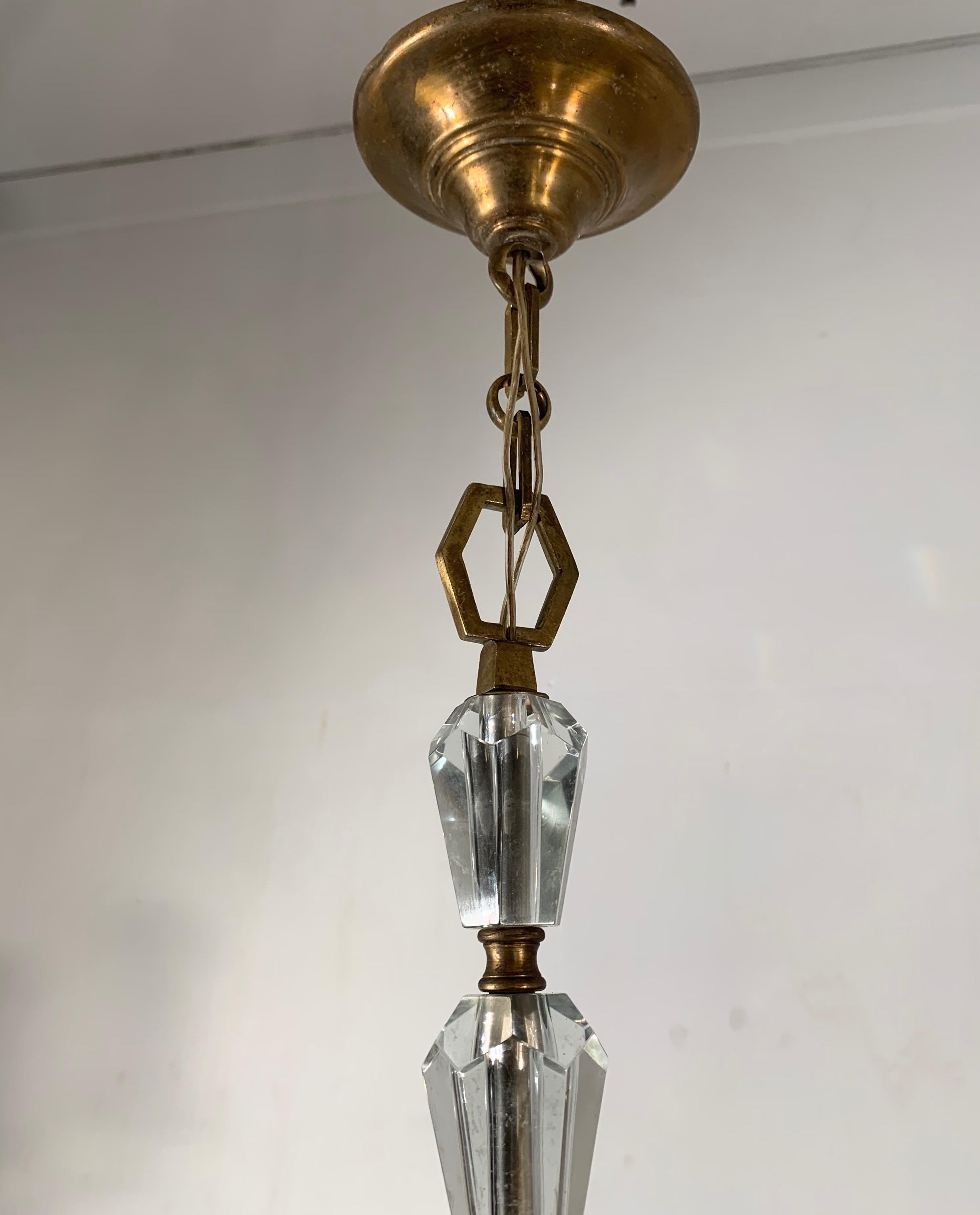 Rare and Handcrafted Jule Leleu Style 5 Light Bronze & Glass Art Deco Chandelier For Sale 11