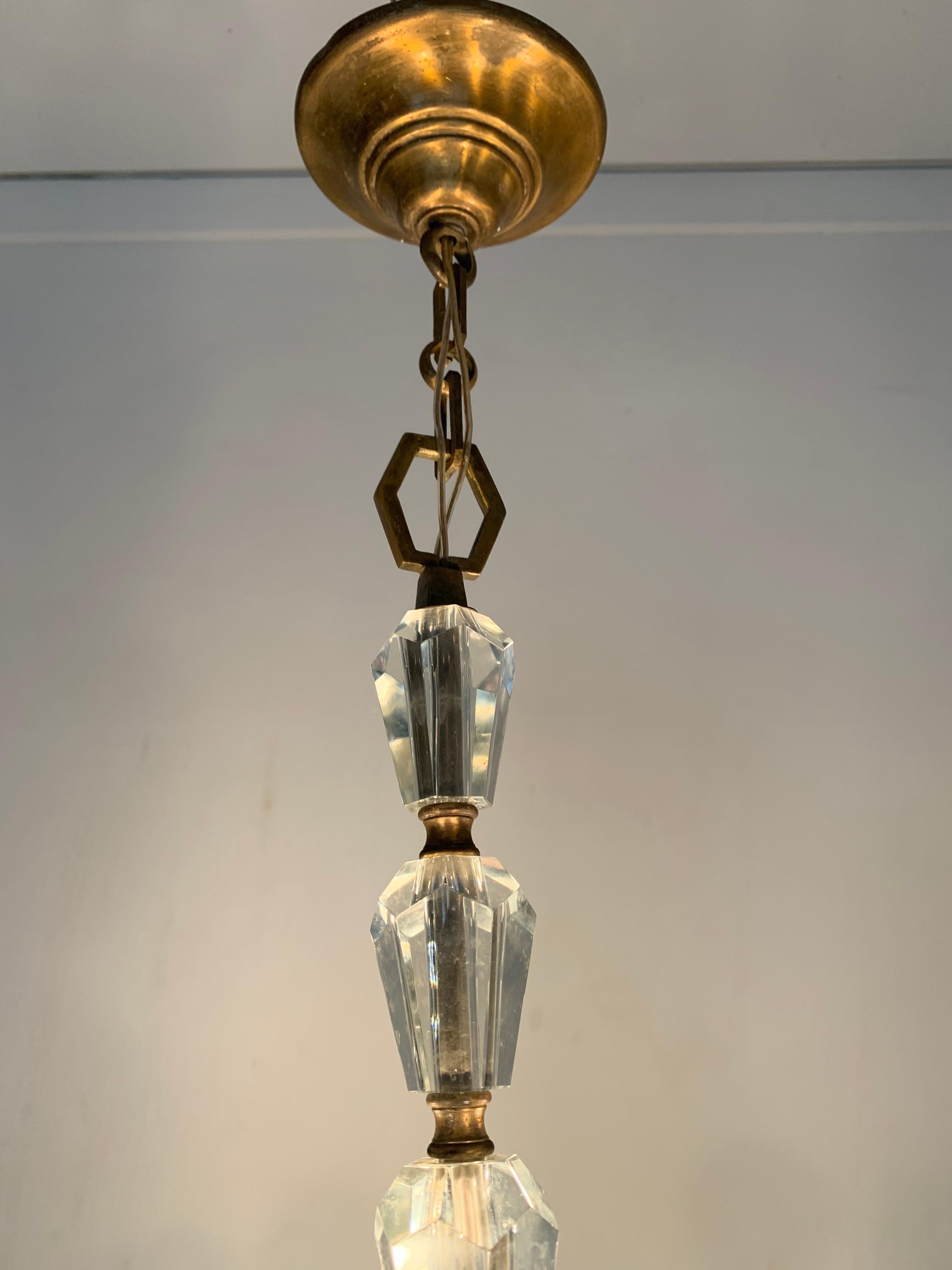 Rare and Handcrafted Jule Leleu Style 5 Light Bronze & Glass Art Deco Chandelier For Sale 2
