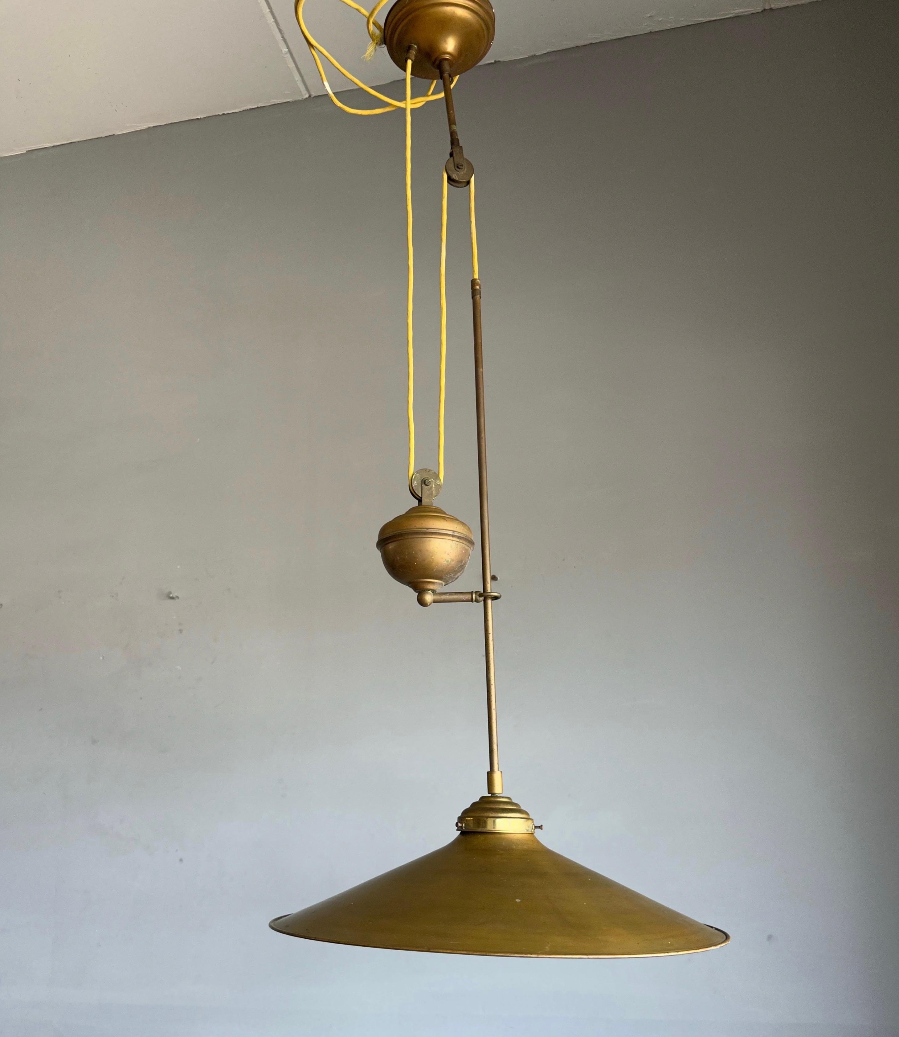 Rare and Handcrafted Mid-Century Modern Brass and Bronze Pendant, Ceiling Light For Sale 4