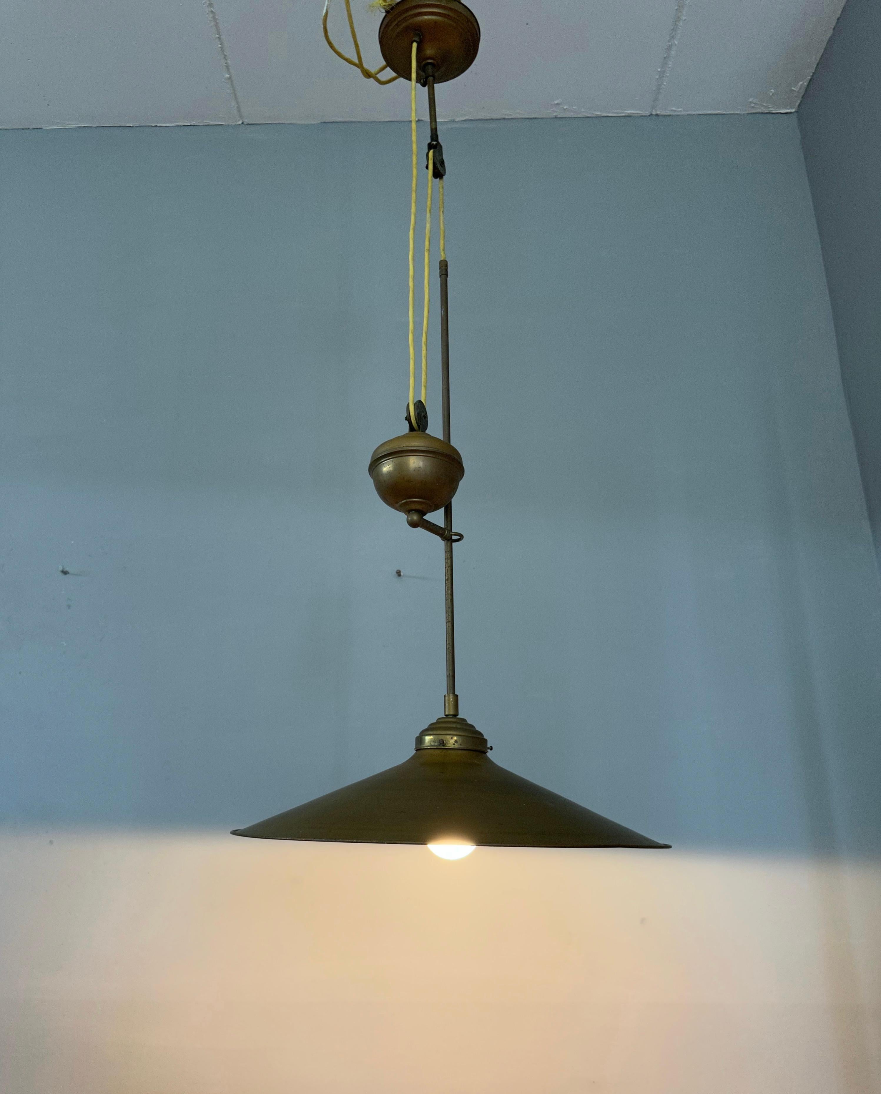 Rare and Handcrafted Mid-Century Modern Brass and Bronze Pendant, Ceiling Light For Sale 5
