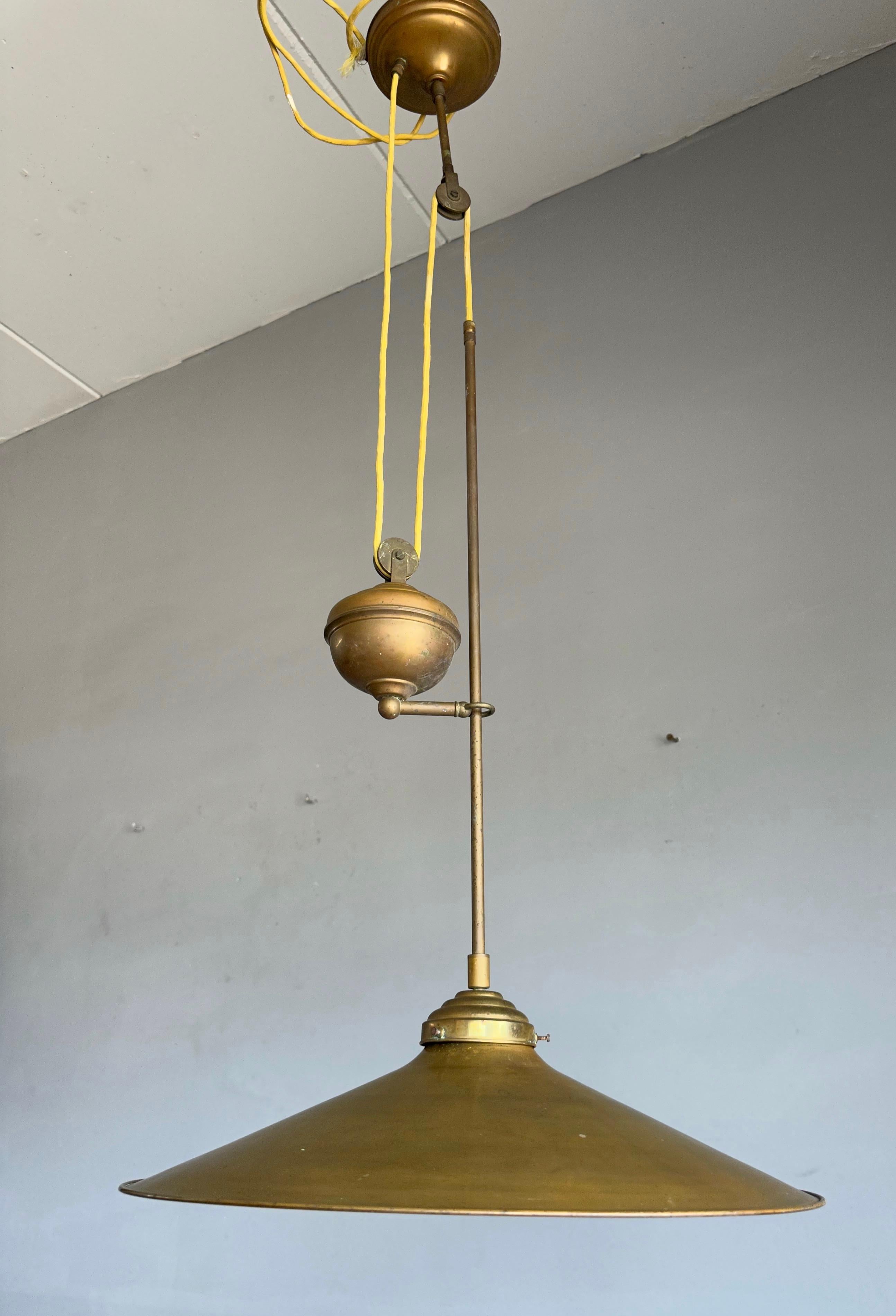 Rare and Handcrafted Mid-Century Modern Brass and Bronze Pendant, Ceiling Light For Sale 7