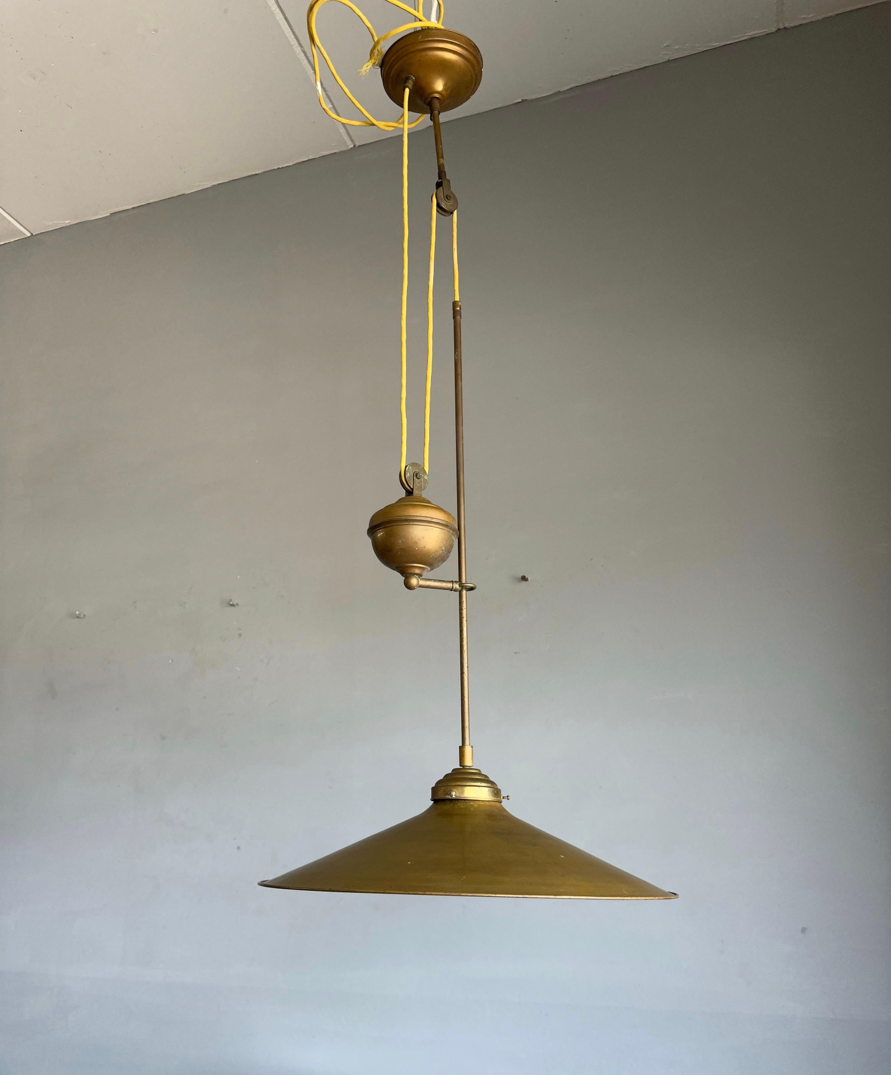 Rare and Handcrafted Mid-Century Modern Brass and Bronze Pendant, Ceiling Light For Sale 8