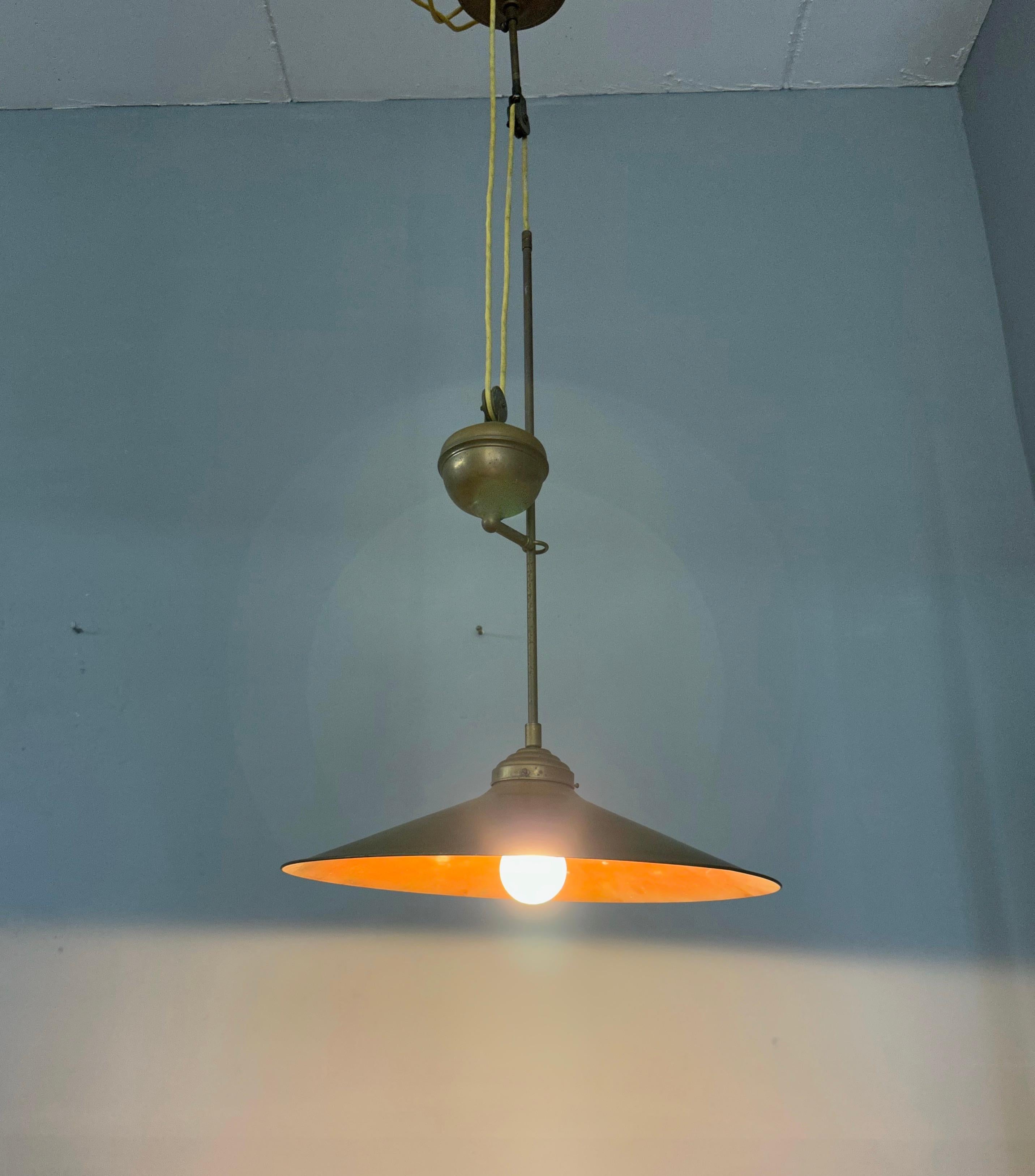 Rare and Handcrafted Mid-Century Modern Brass and Bronze Pendant, Ceiling Light For Sale 9