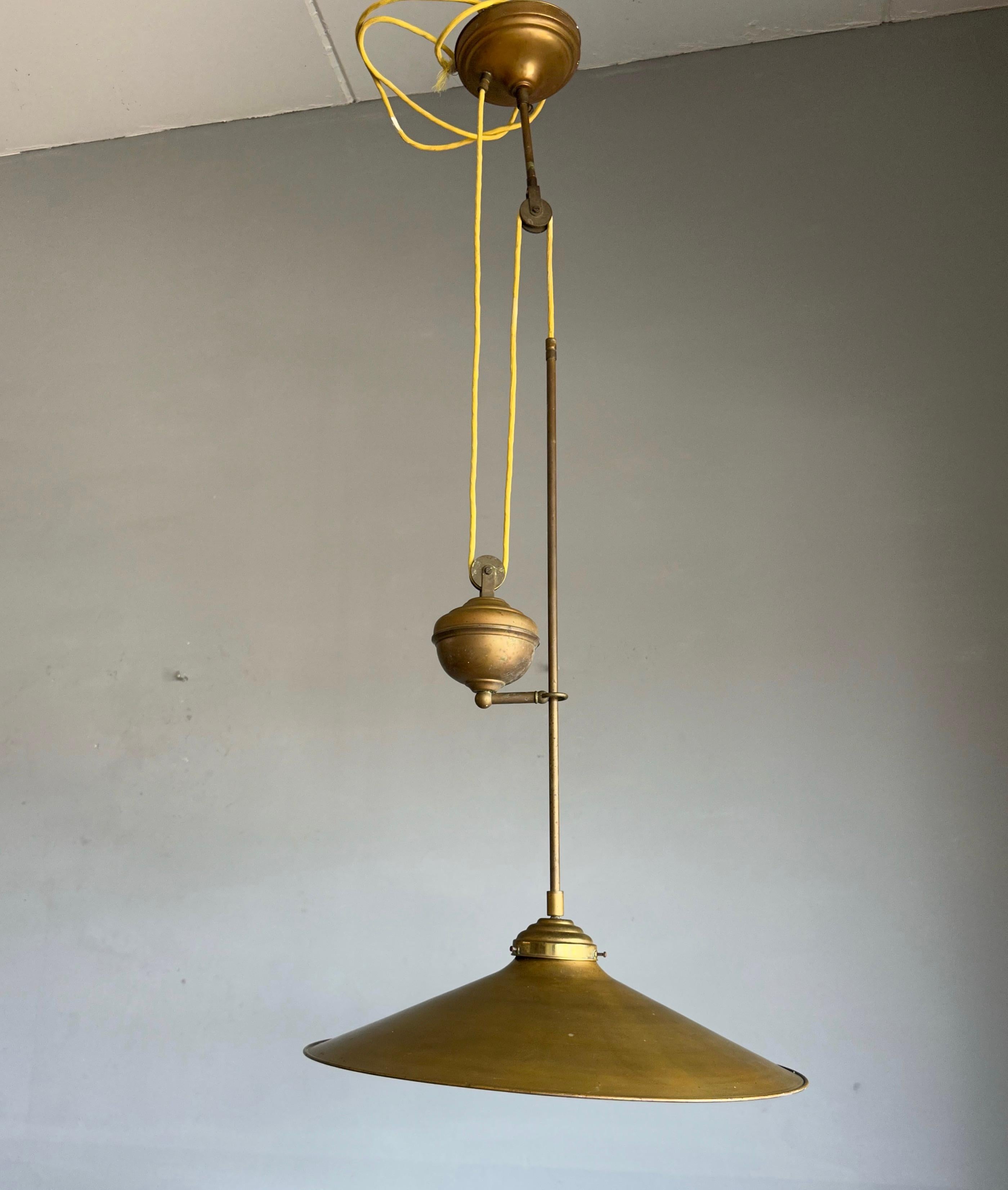 Rare and Handcrafted Mid-Century Modern Brass and Bronze Pendant, Ceiling Light For Sale 10