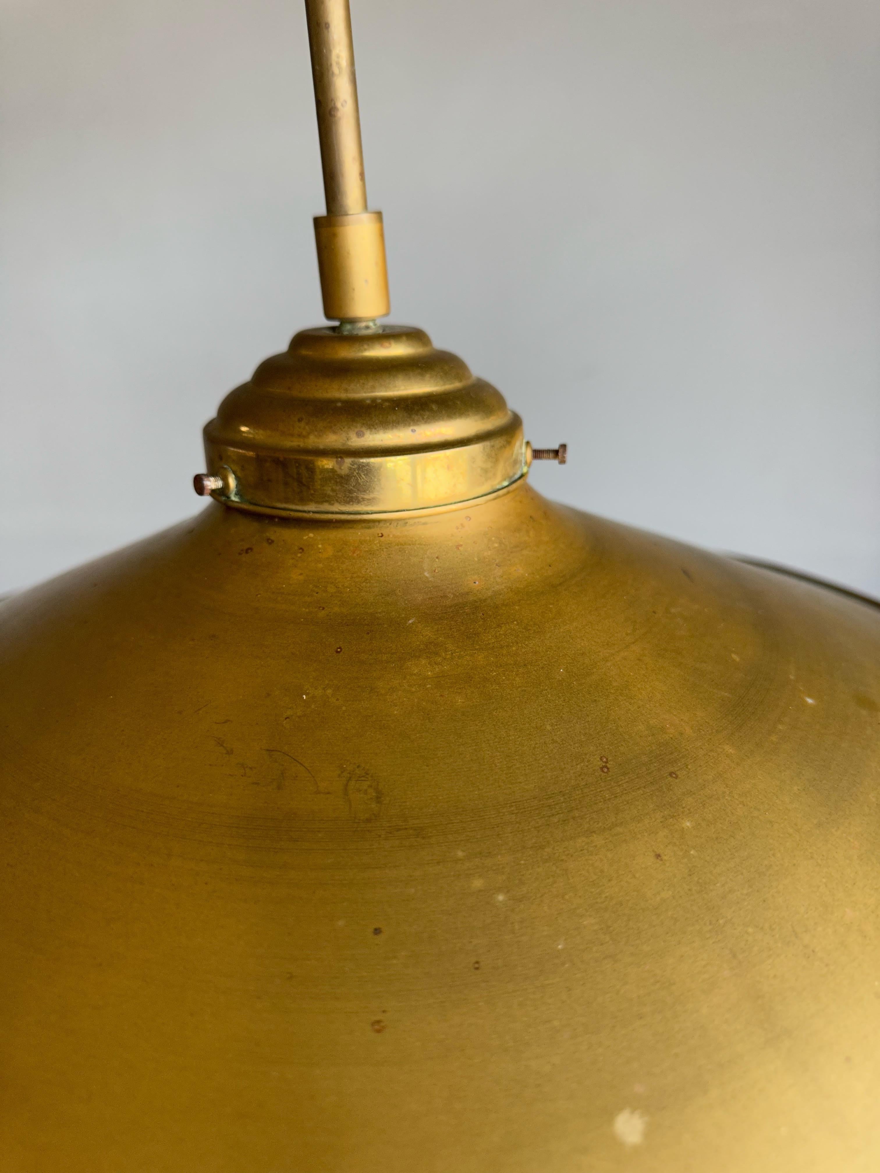 Rare and Handcrafted Mid-Century Modern Brass and Bronze Pendant, Ceiling Light For Sale 11