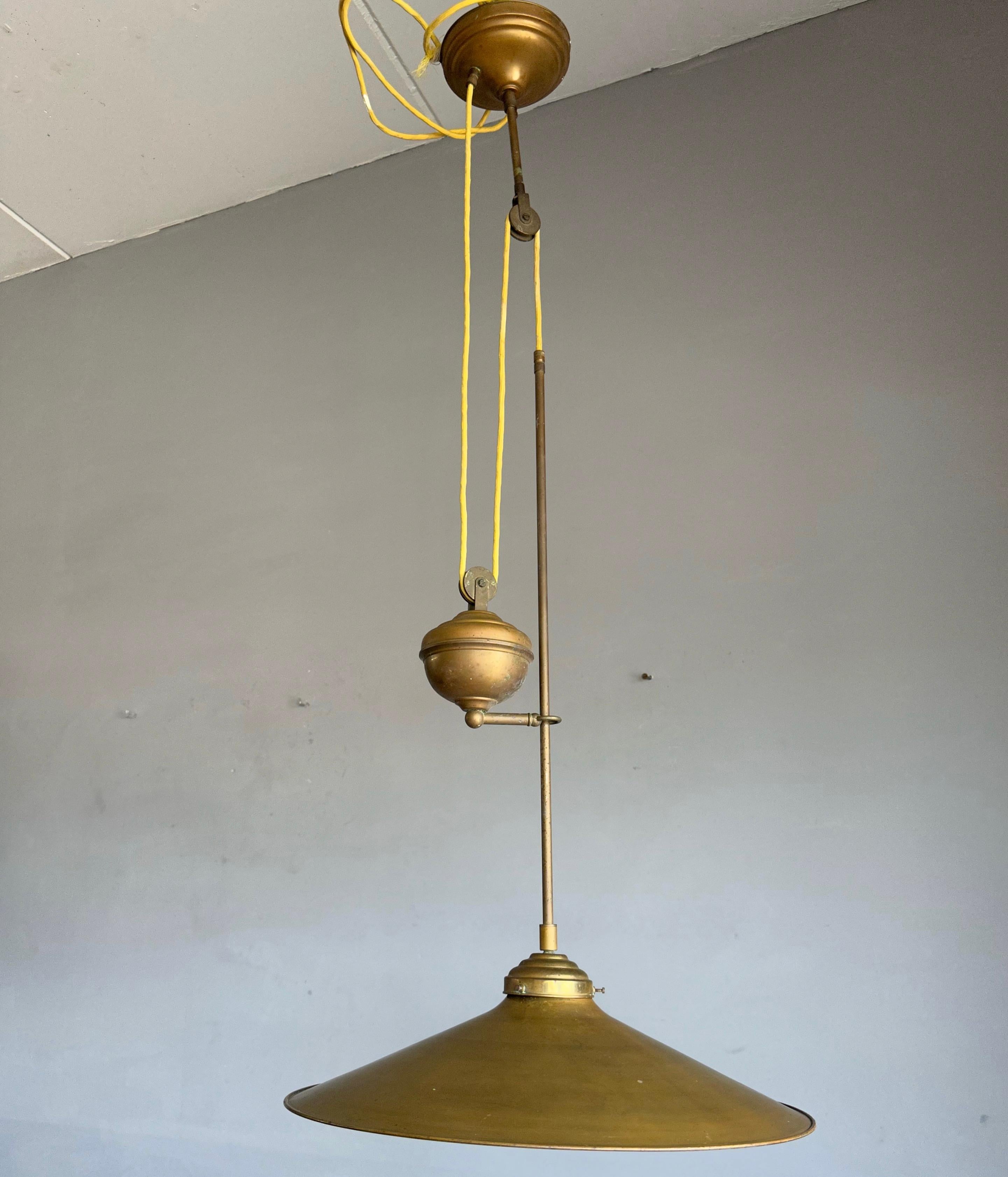 Rare and Handcrafted Mid-Century Modern Brass and Bronze Pendant, Ceiling Light For Sale 13