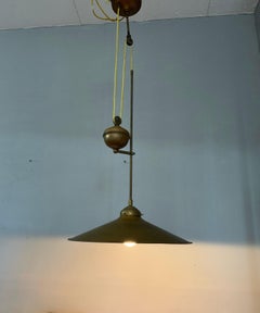 Rare and Handcrafted Mid-Century Modern Brass and Bronze Pendant, Ceiling Light