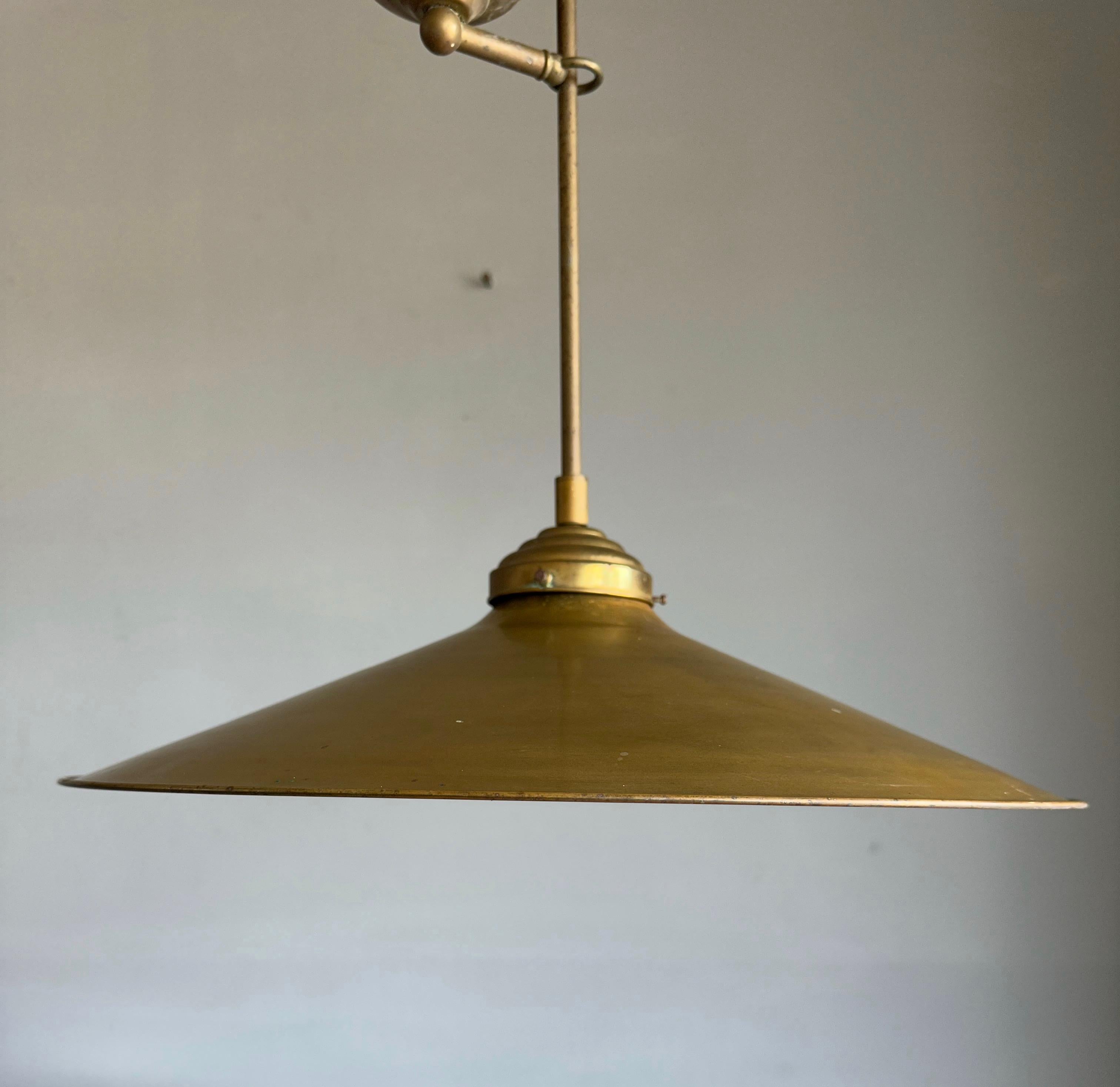 European Rare and Handcrafted Mid-Century Modern Brass and Bronze Pendant, Ceiling Light For Sale