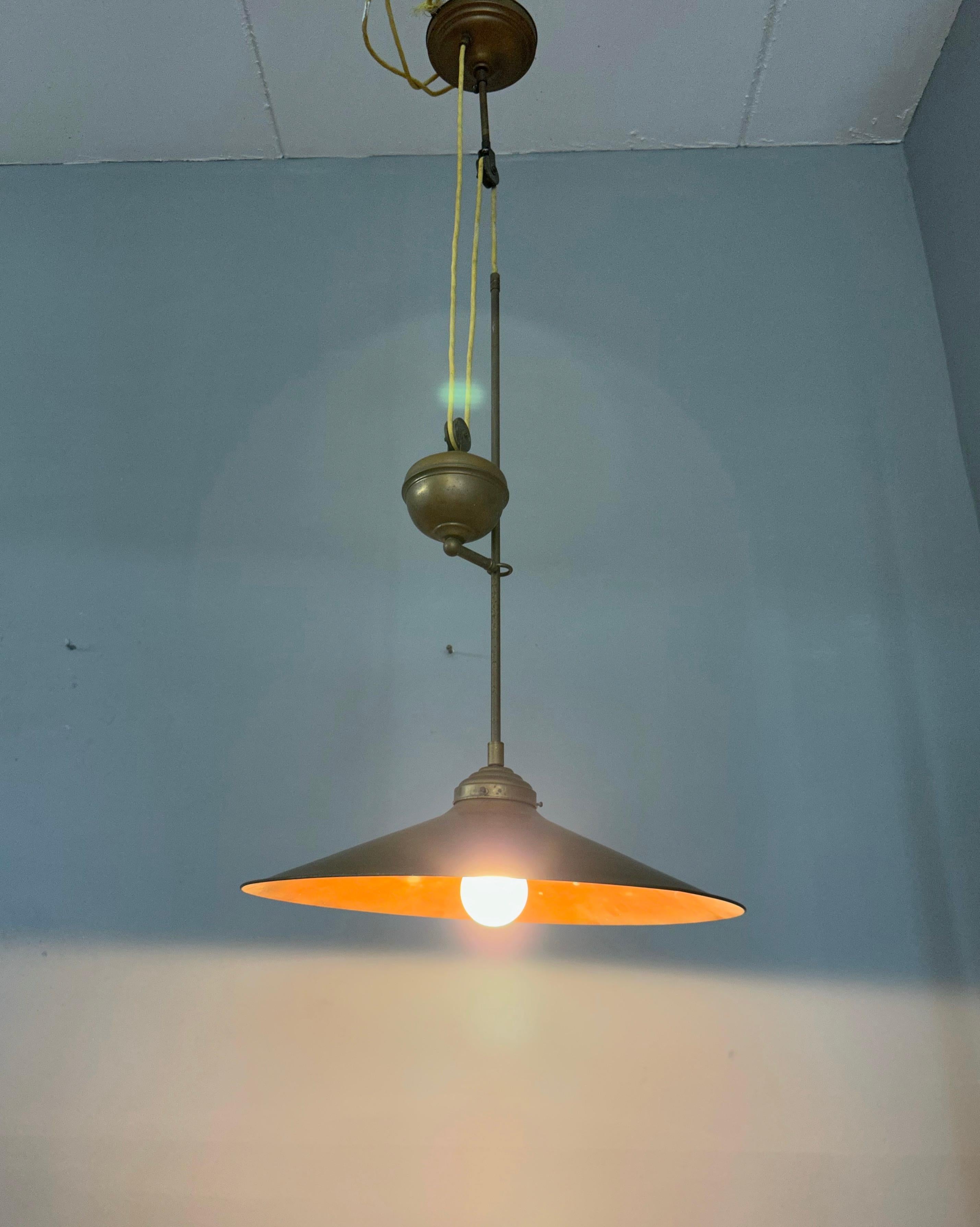 20th Century Rare and Handcrafted Mid-Century Modern Brass and Bronze Pendant, Ceiling Light For Sale