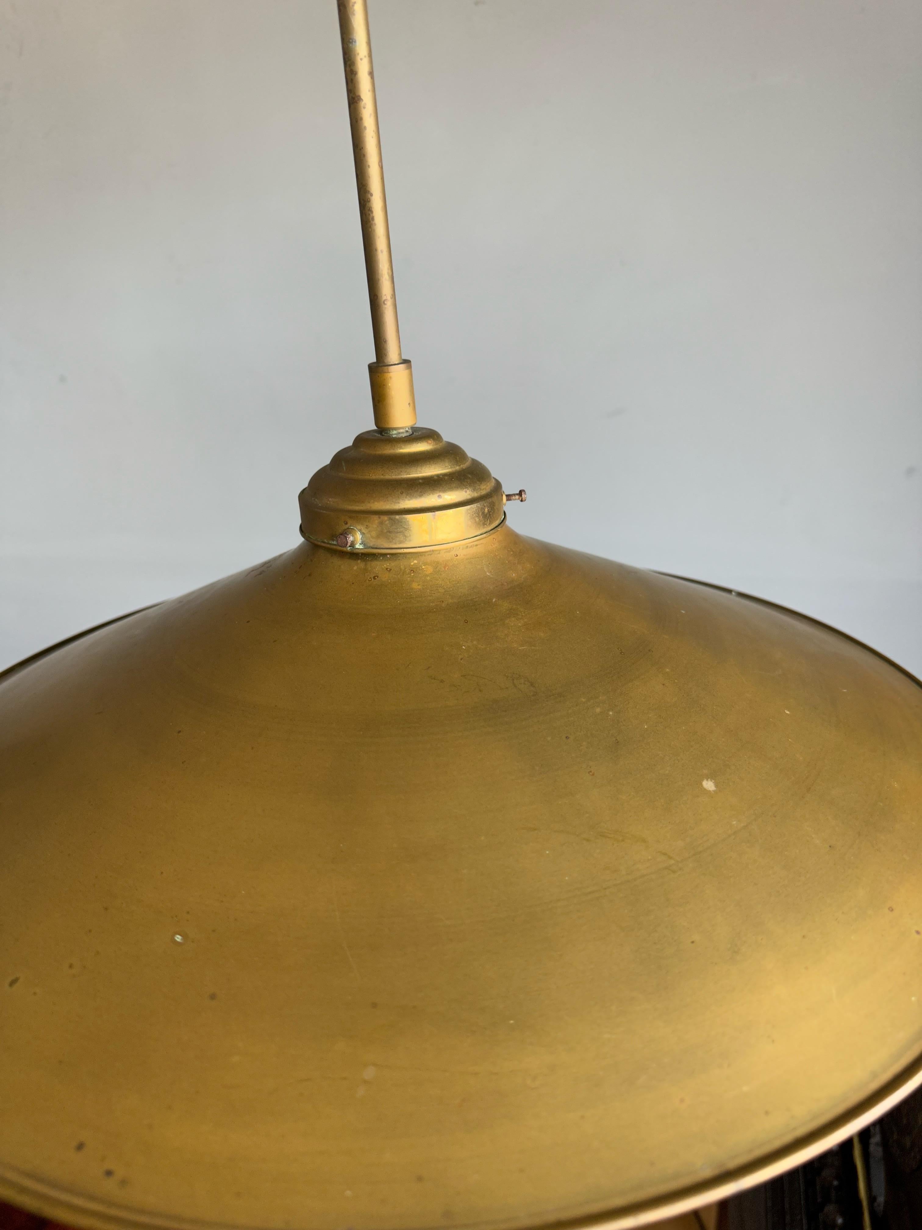 Rare and Handcrafted Mid-Century Modern Brass and Bronze Pendant, Ceiling Light For Sale 2