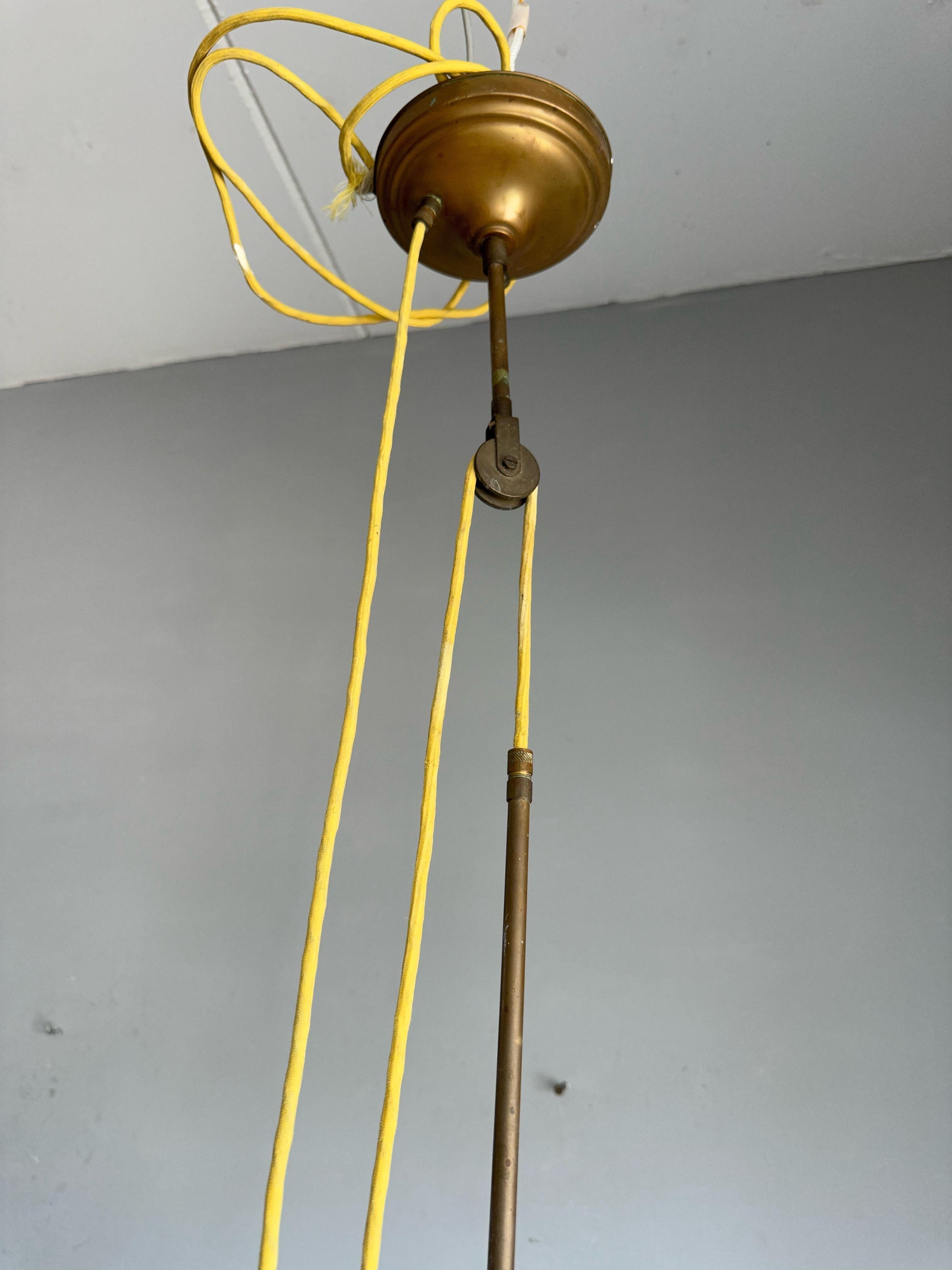 Rare and Handcrafted Mid-Century Modern Brass and Bronze Pendant, Ceiling Light For Sale 3
