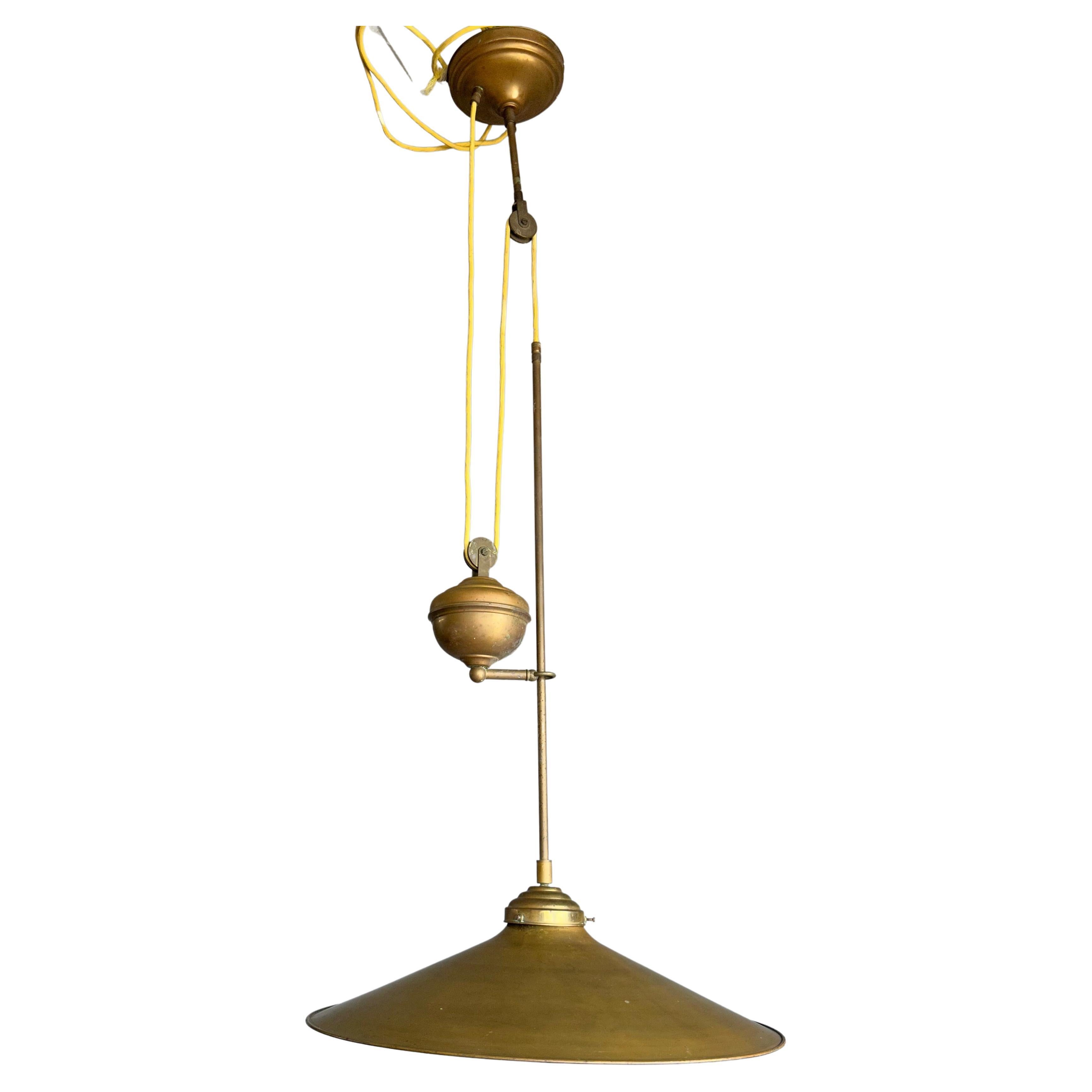 Lampe à suspension, plafonnier en laiton et bronze, de style mi-siècle moderne, rare et fabriqué à la main