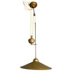 Lampe à suspension, plafonnier en laiton et bronze, de style mi-siècle moderne, rare et fabriqué à la main