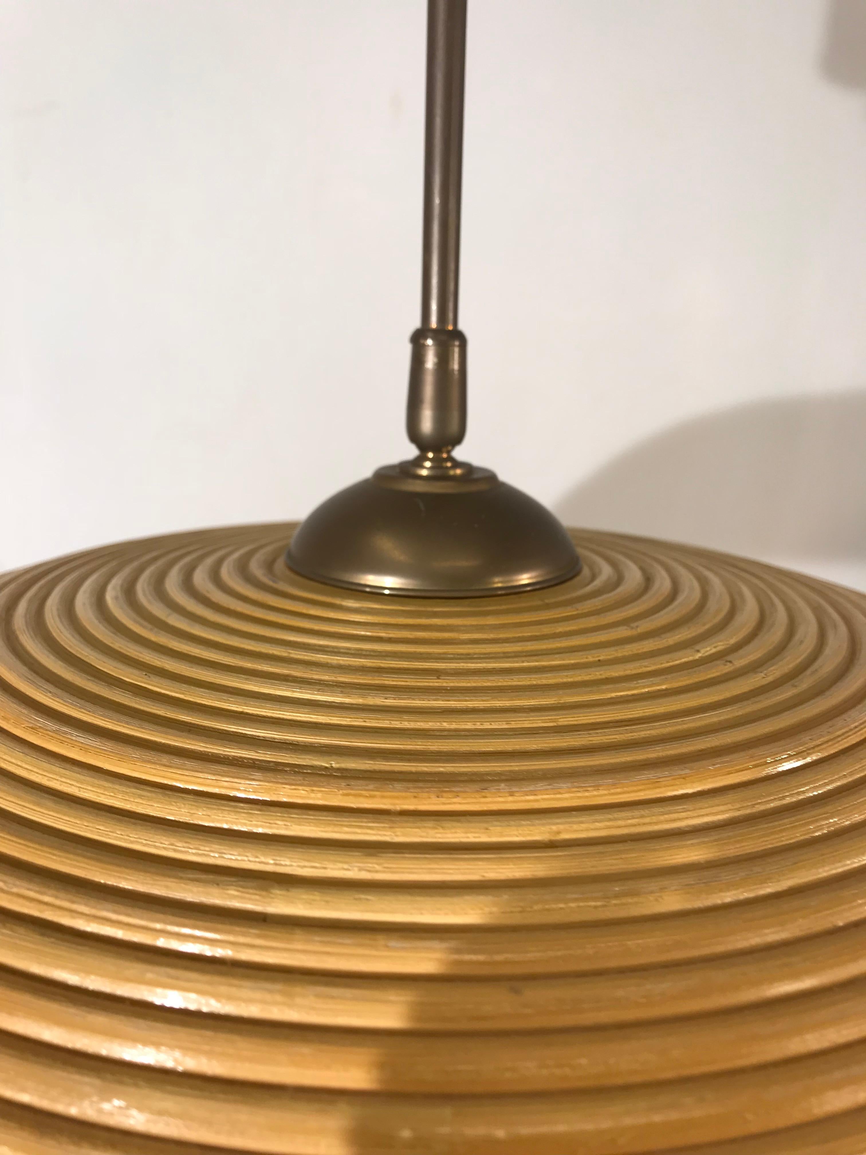 Rare and Handcrafted Mid-Century Modern Rattan and Brass Pendant Light, Lamp In Excellent Condition In Lisse, NL