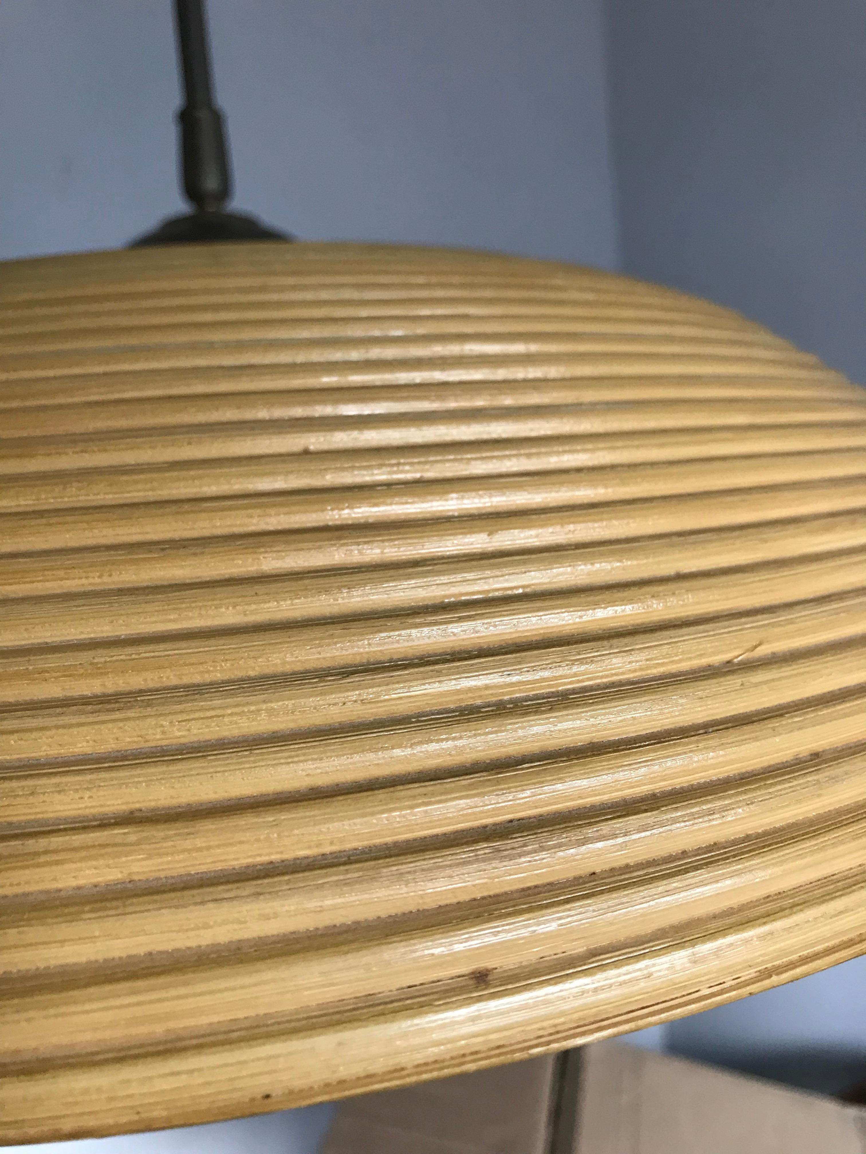 20th Century Rare and Handcrafted Mid-Century Modern Rattan and Brass Pendant Light, Lamp