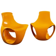 Rare and Highly Sculptural Pair of Yellow Fiberglass Chairs