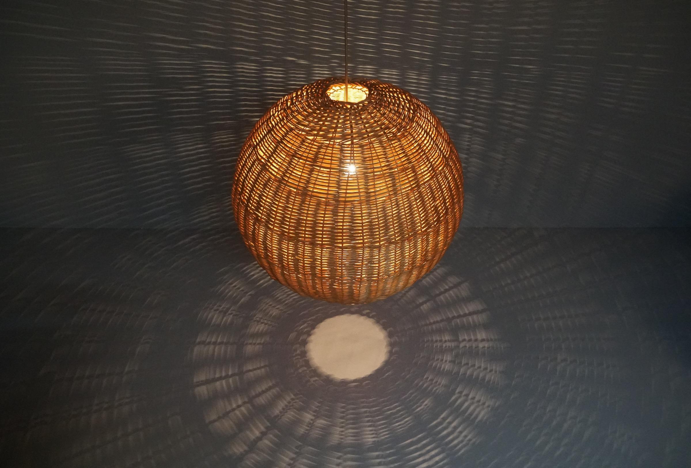 Rare and Huge Rattan Globe Pendant Lamp, 1960s For Sale 3