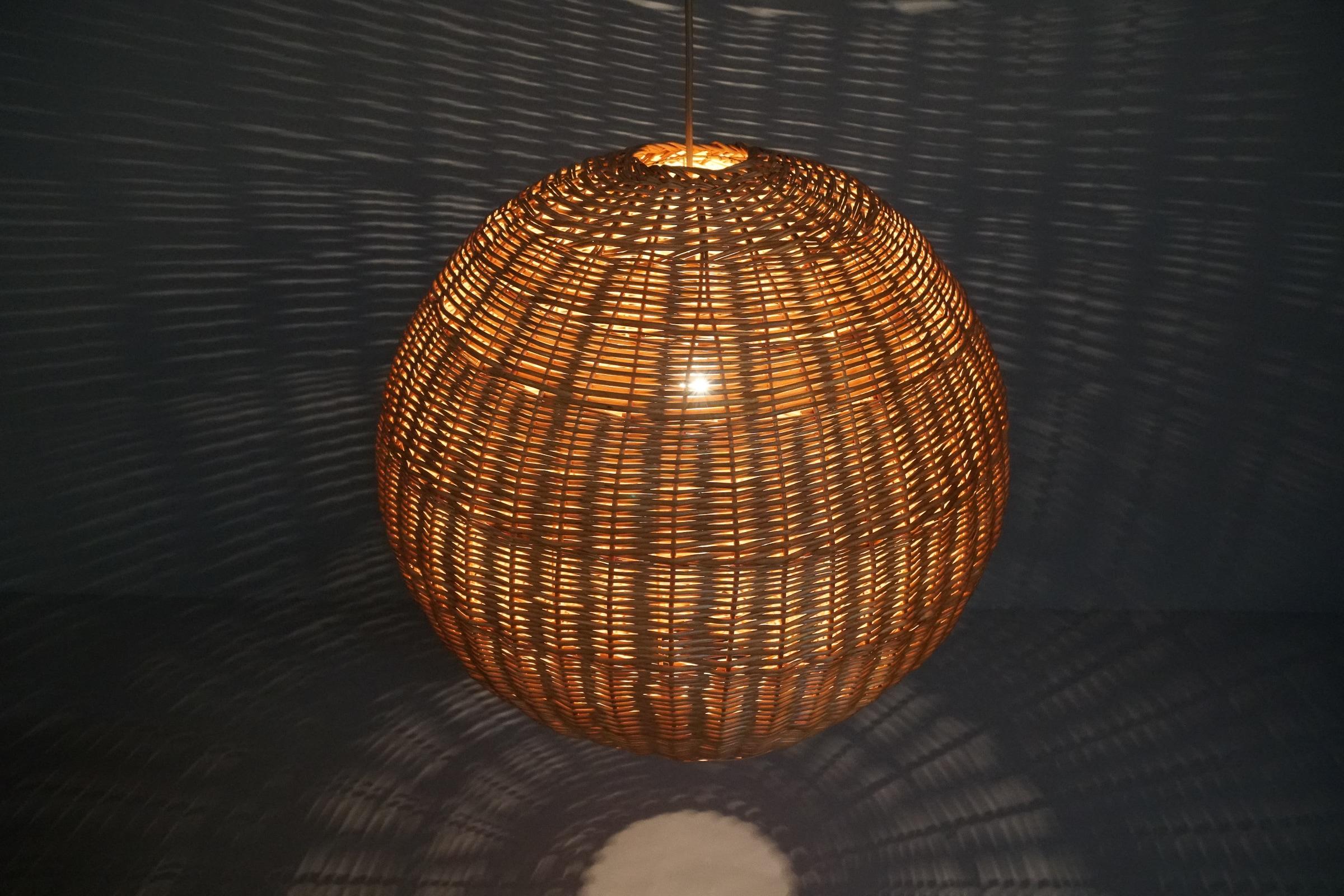 Rare and Huge Rattan Globe Pendant Lamp, 1960s For Sale 4