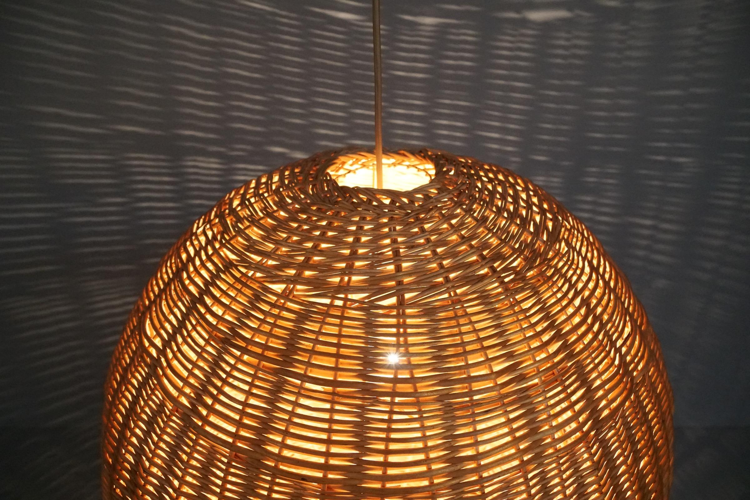 Rare and Huge Rattan Globe Pendant Lamp, 1960s For Sale 6