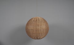 Rare and Huge Rattan Globe Pendant Lamp, 1960s