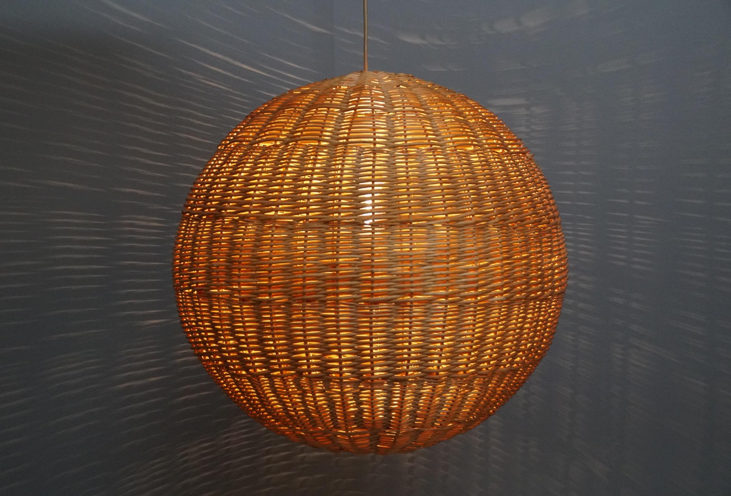 Mid-Century Modern Rare and Huge Rattan Globe Pendant Lamp, 1960s For Sale