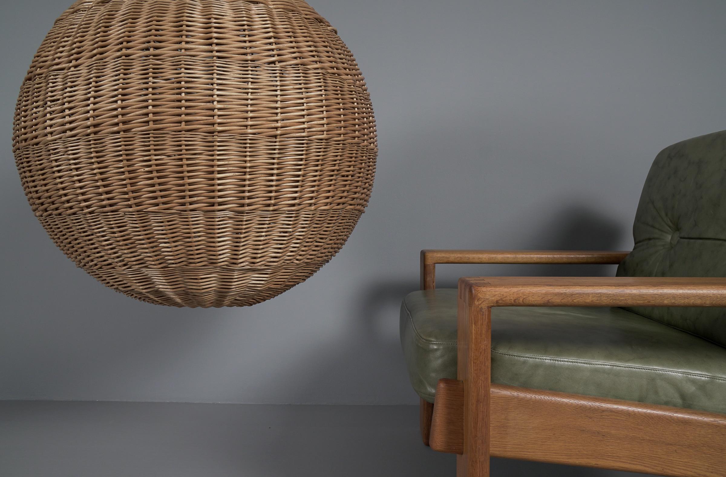 Metal Rare and Huge Rattan Globe Pendant Lamp, 1960s For Sale