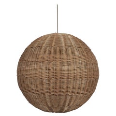 Seltene und große Rattankugel-Hängelampe, 1960er-Jahre