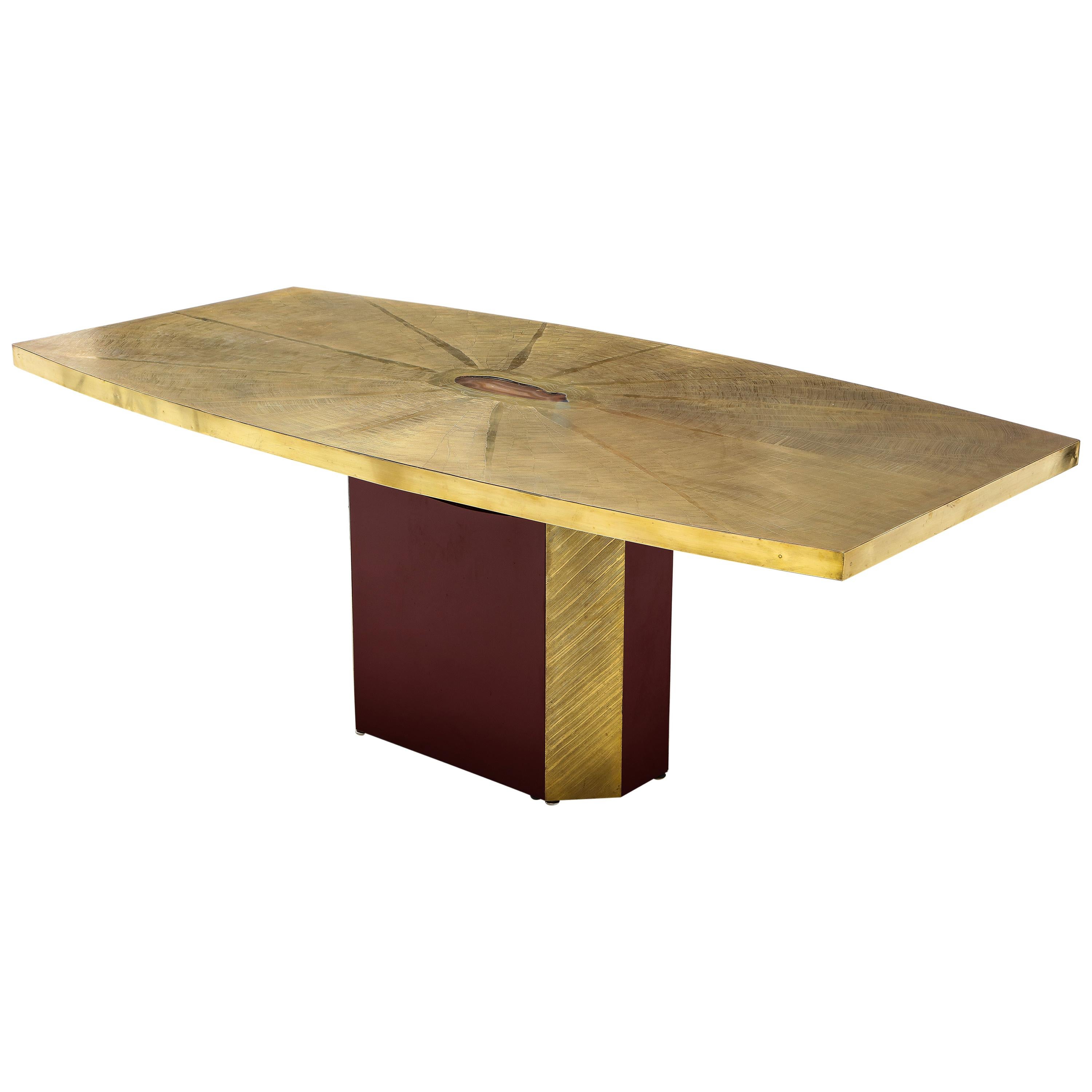 Rare and Important Acid Etched Brass Dining Table by Paco Rabanne For Sale