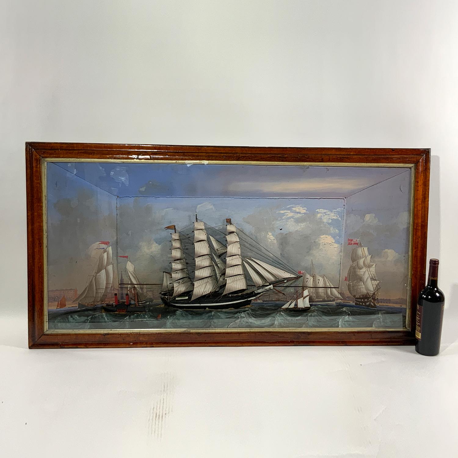 Painted Rare and Important English Shadow Box Model of a Full-Rigged Ship For Sale