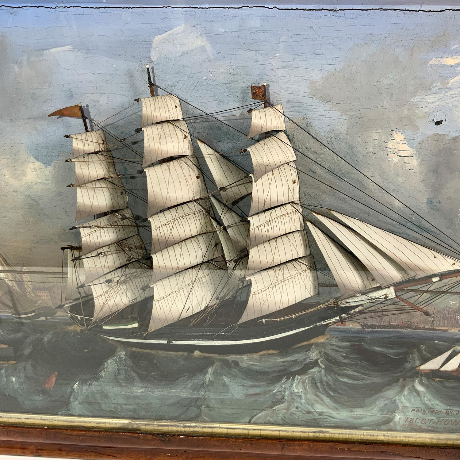 Wood Rare and Important English Shadow Box Model of a Full-Rigged Ship For Sale