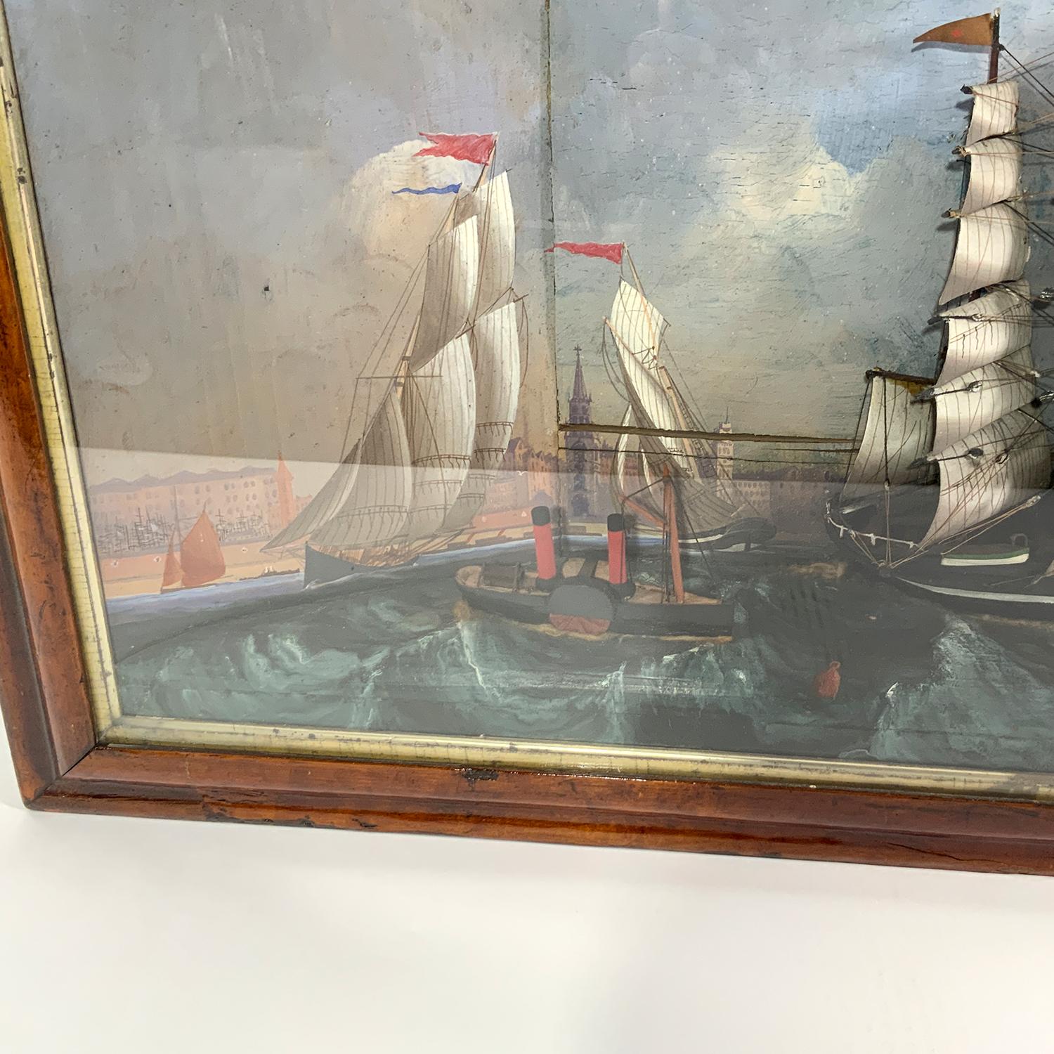 Bois Modèle rare et important de boîte d'ombres anglaise représentant un navire à voile plein en vente