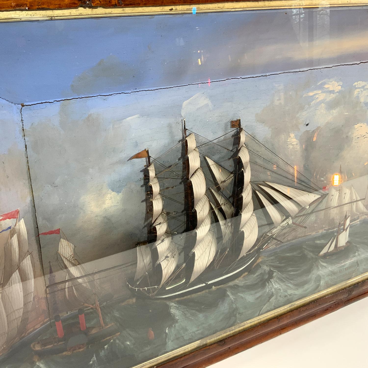 Modèle rare et important de boîte d'ombres anglaise représentant un navire à voile plein en vente 2