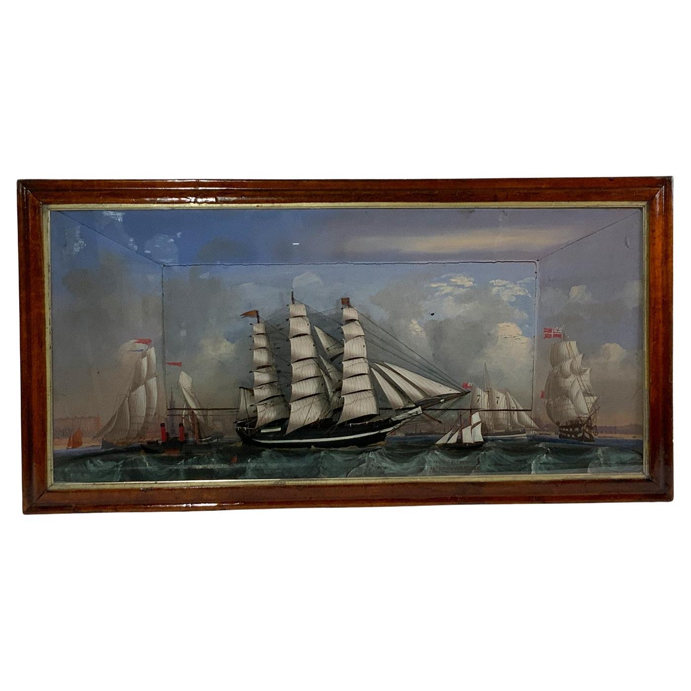 Modèle rare et important de boîte d'ombres anglaise représentant un navire à voile plein en vente