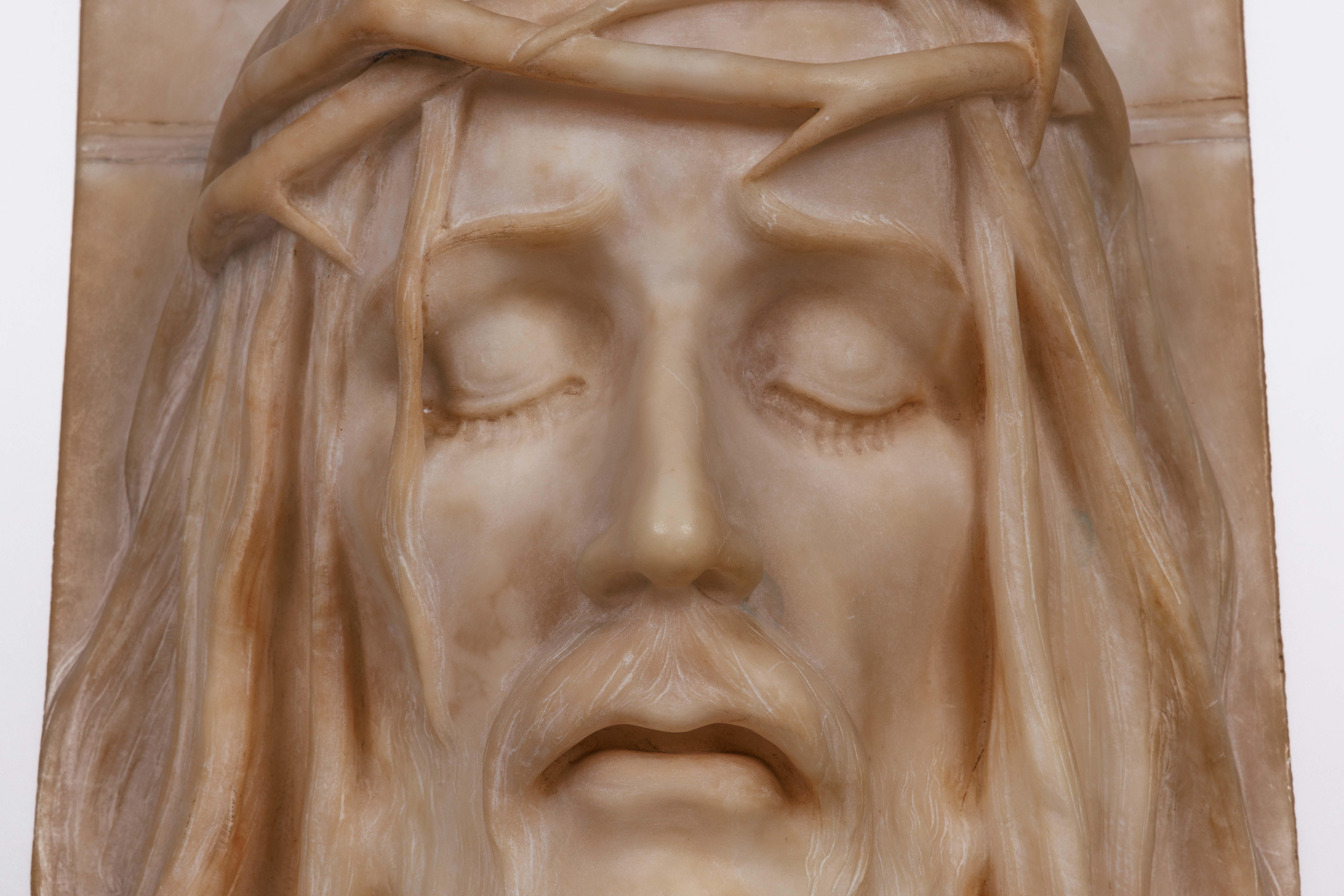 Rare and Important Italian Alabaster Bust Sculpture of Jesus Christ, C. 1860 In Good Condition For Sale In New York, NY