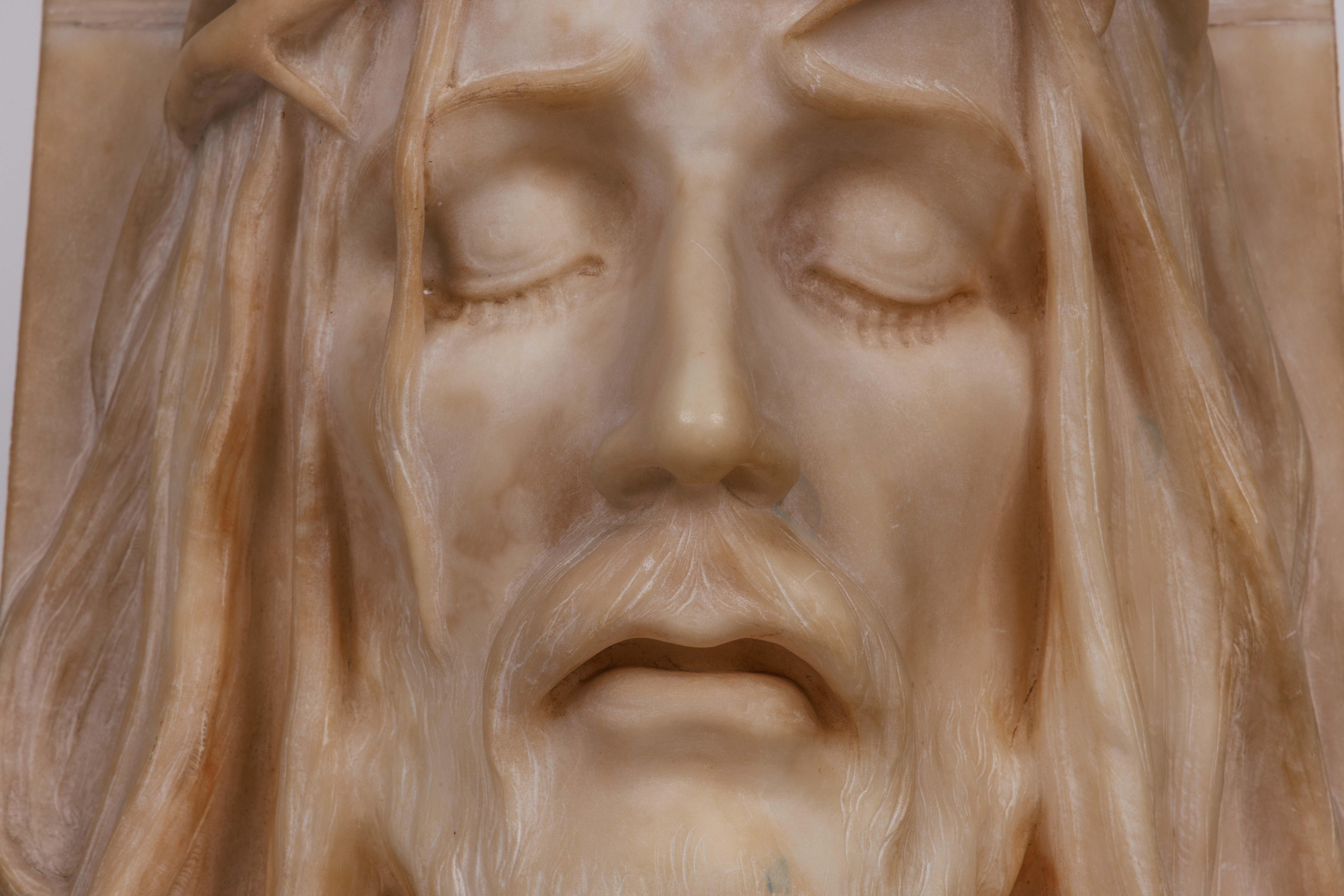 19th Century Rare and Important Italian Alabaster Bust Sculpture of Jesus Christ, C. 1860 For Sale