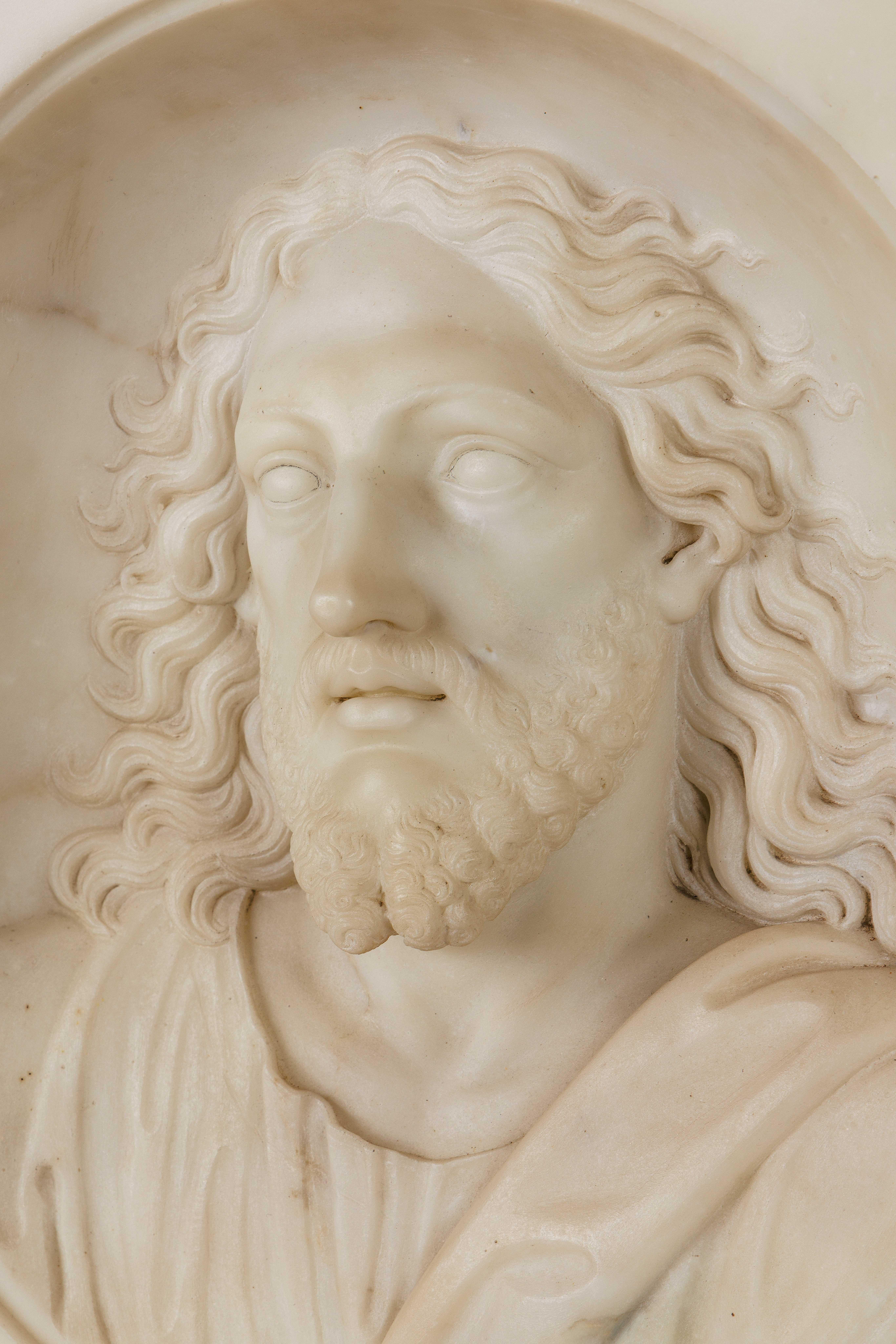 Renaissance Rare and Important Italian White Marble Bust Sculpture of Jesus Christ, C. 1850 For Sale