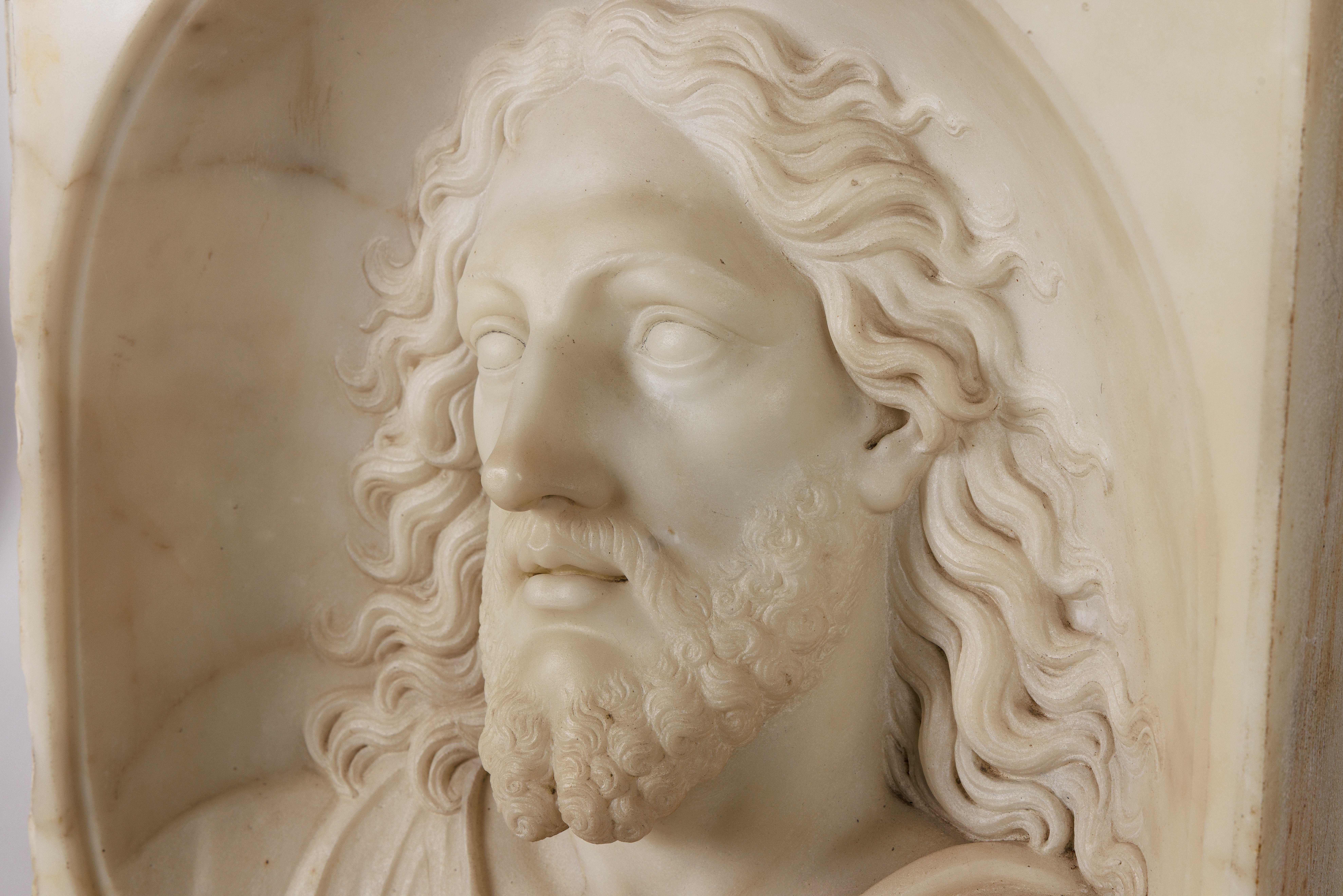 Rare and Important Italian White Marble Bust Sculpture of Jesus Christ, C. 1850 In Good Condition For Sale In New York, NY