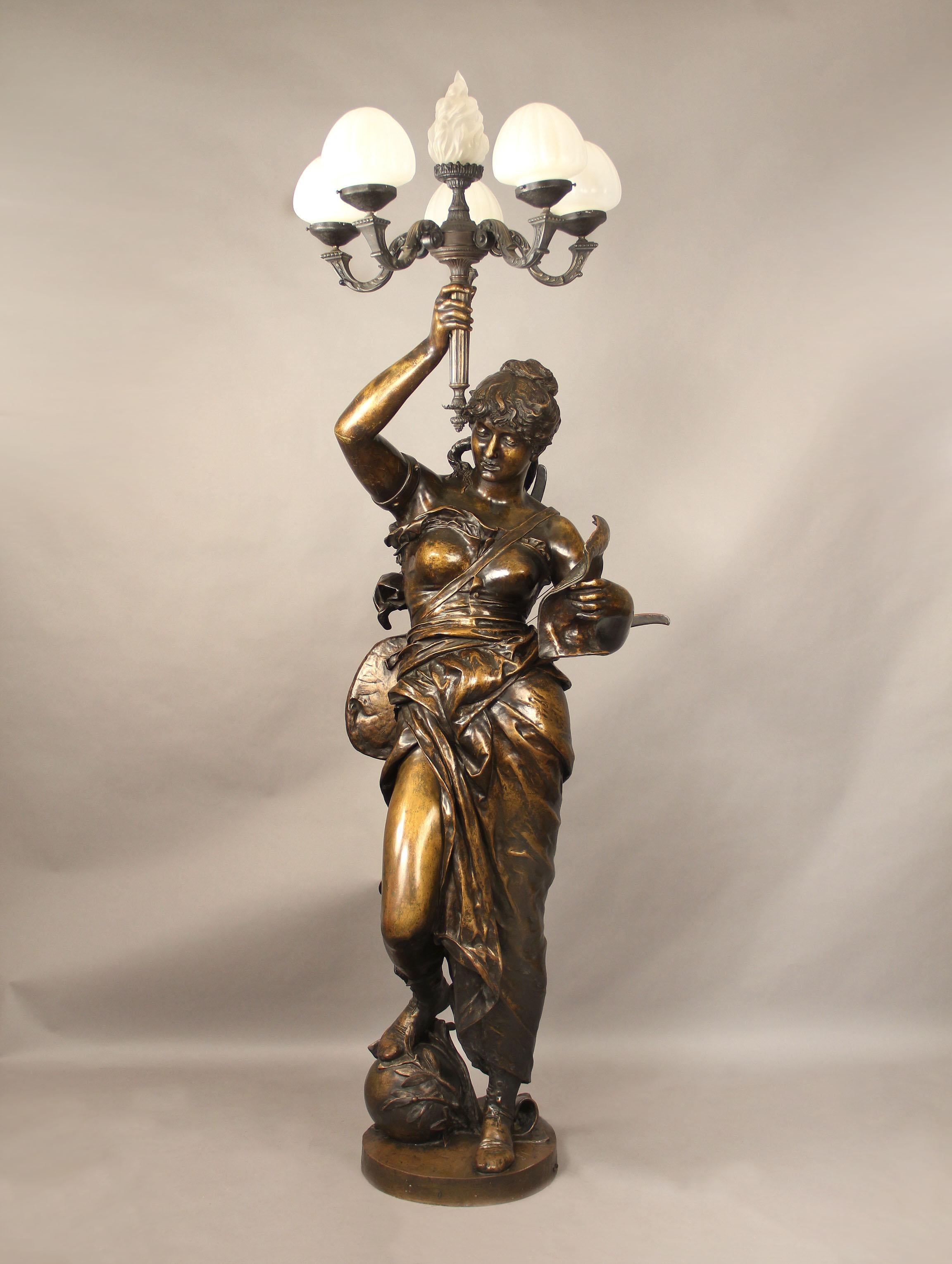 A Rare and Important Late 19th Century Over Life Size Bronze Torchere by J Coutan and Thiebaut Freres

Jules-Félix Coutan

Modeled as a classically clad female musician holding a “turtle shell” lyre along her back and a six light candelabrum in her