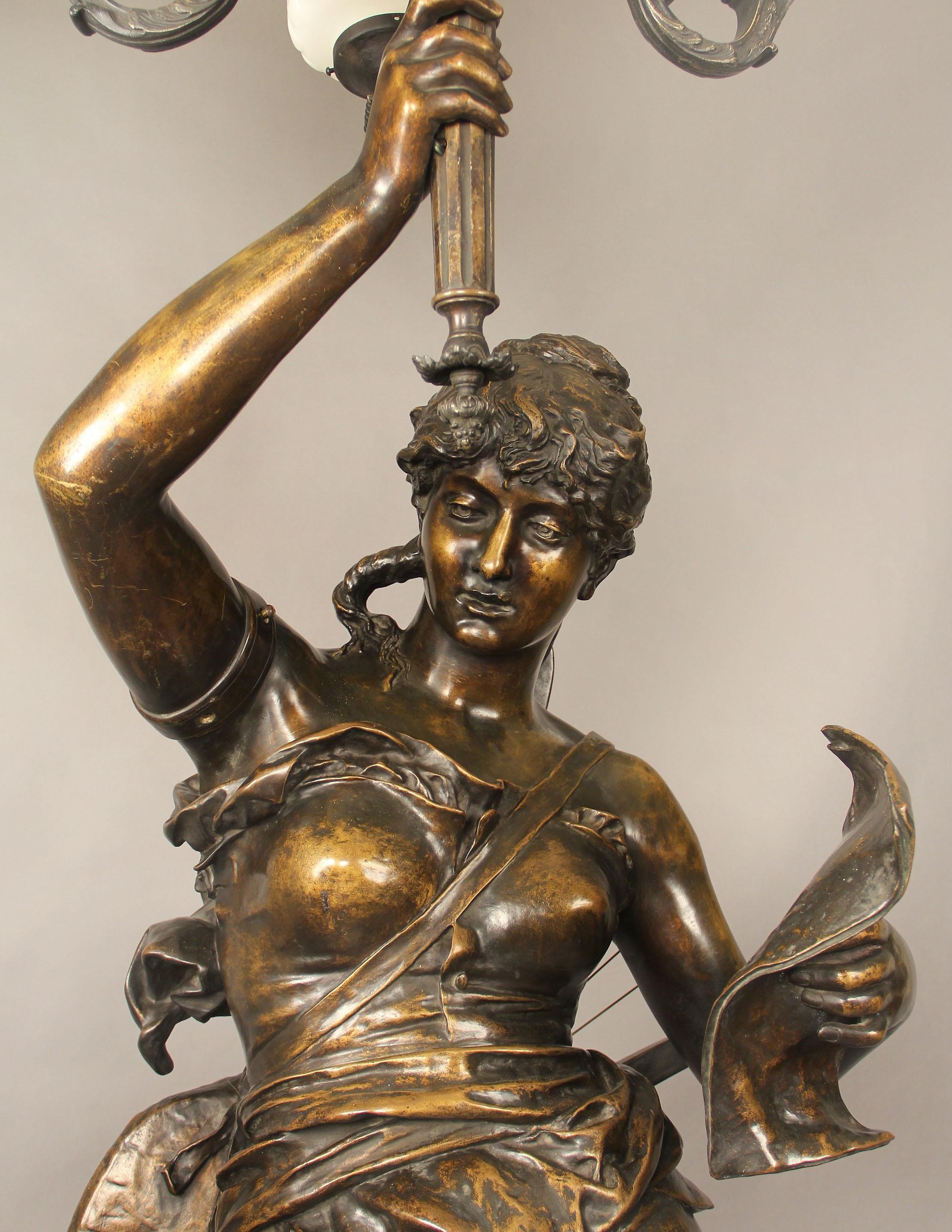 Belle Époque Rare and Important Late 19th Century Over Life Size Bronze Torchere by J Coutan For Sale