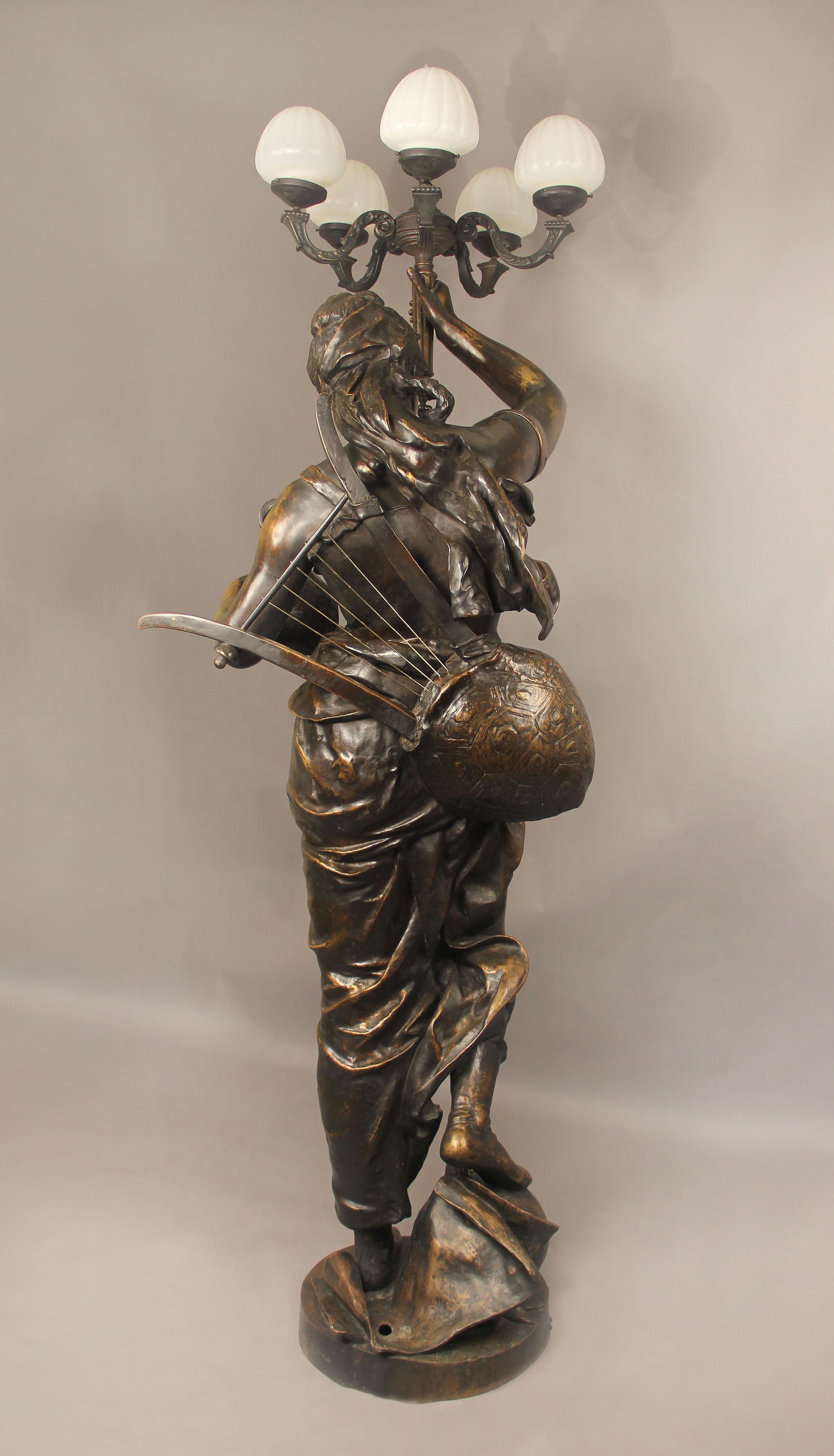 Rare and Important Late 19th Century Over Life Size Bronze Torchere by J Coutan In Good Condition For Sale In New York, NY
