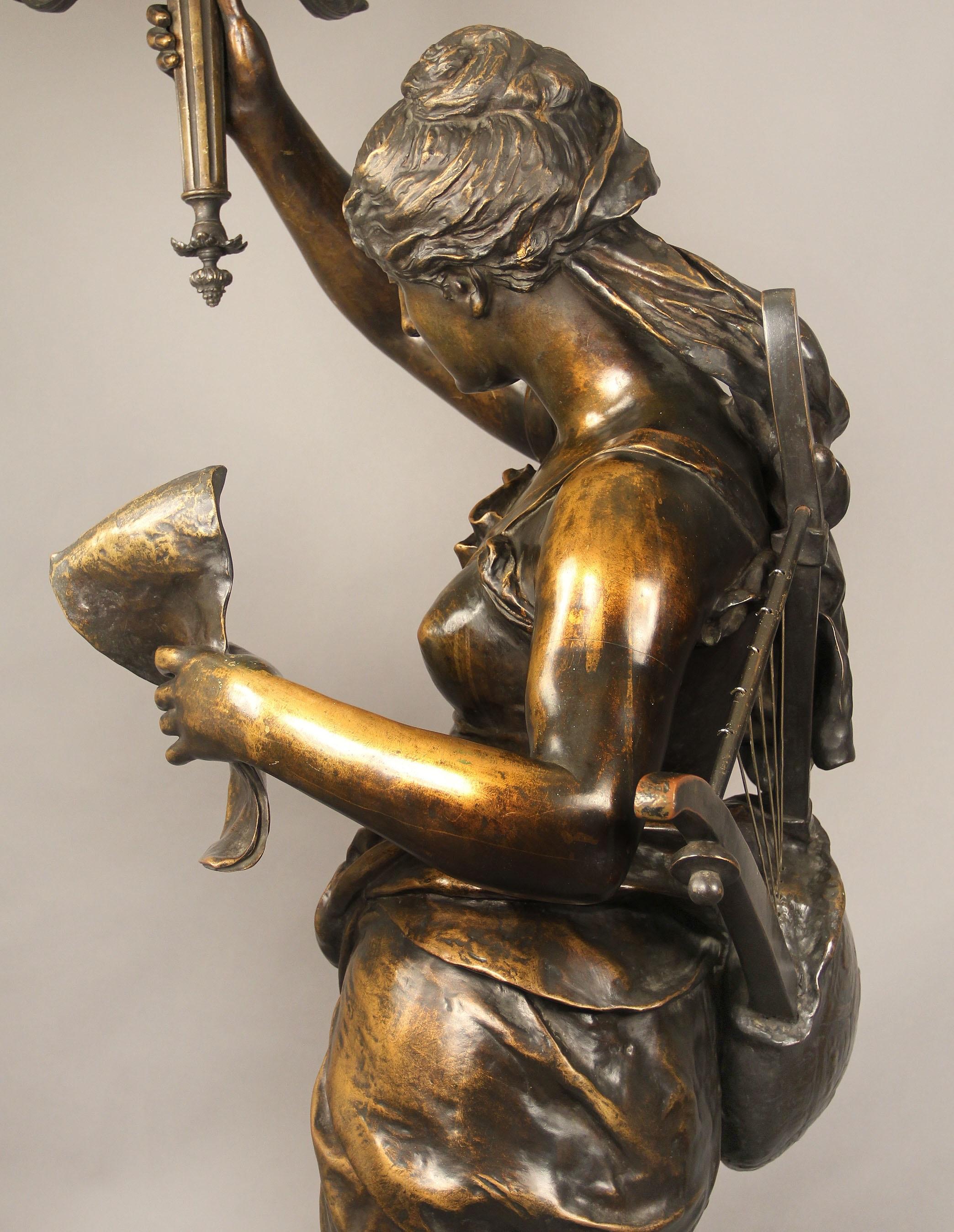 Rare and Important Late 19th Century Over Life Size Bronze Torchere by J Coutan For Sale 2