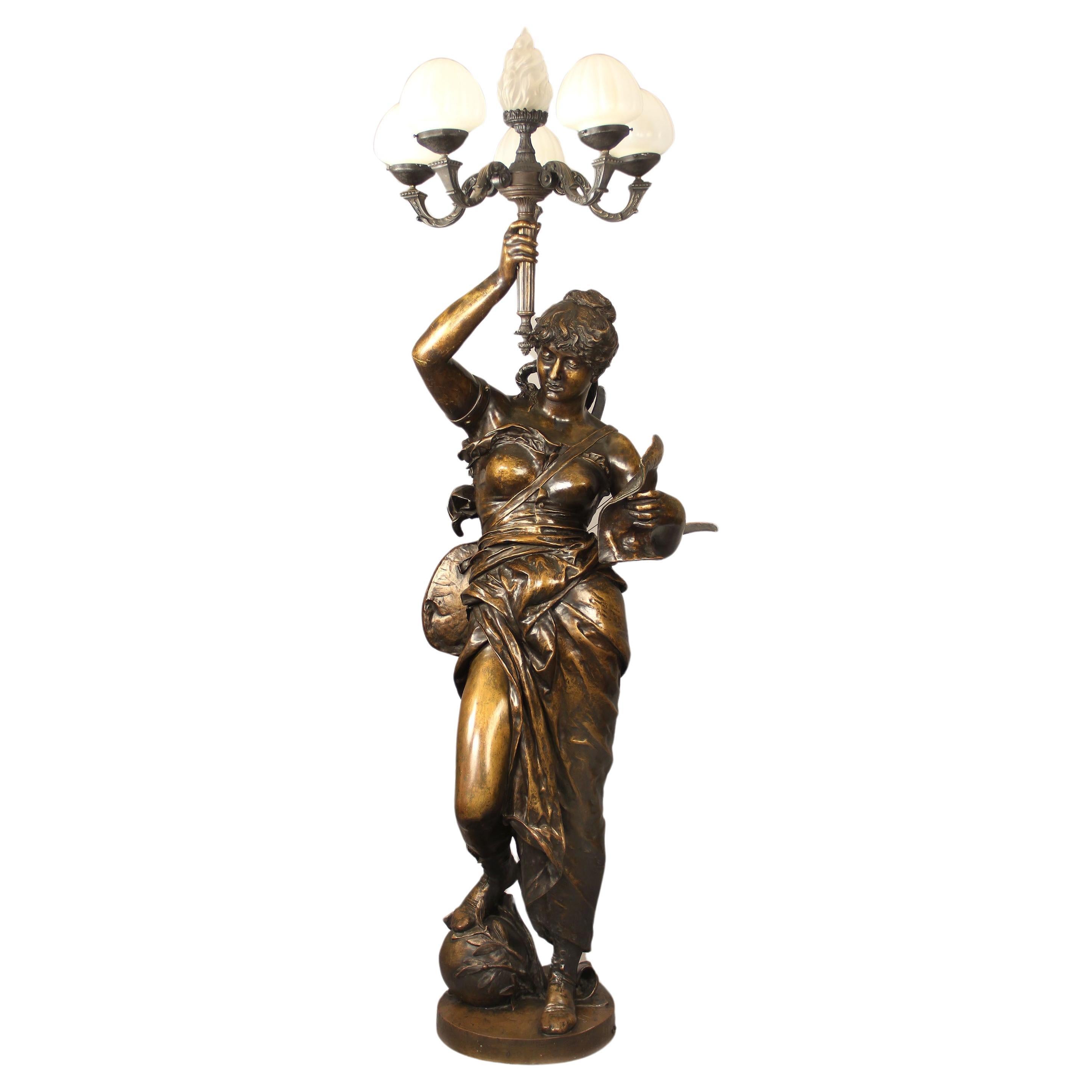 Rare and Important Late 19th Century Over Life Size Bronze Torchere by J Coutan For Sale