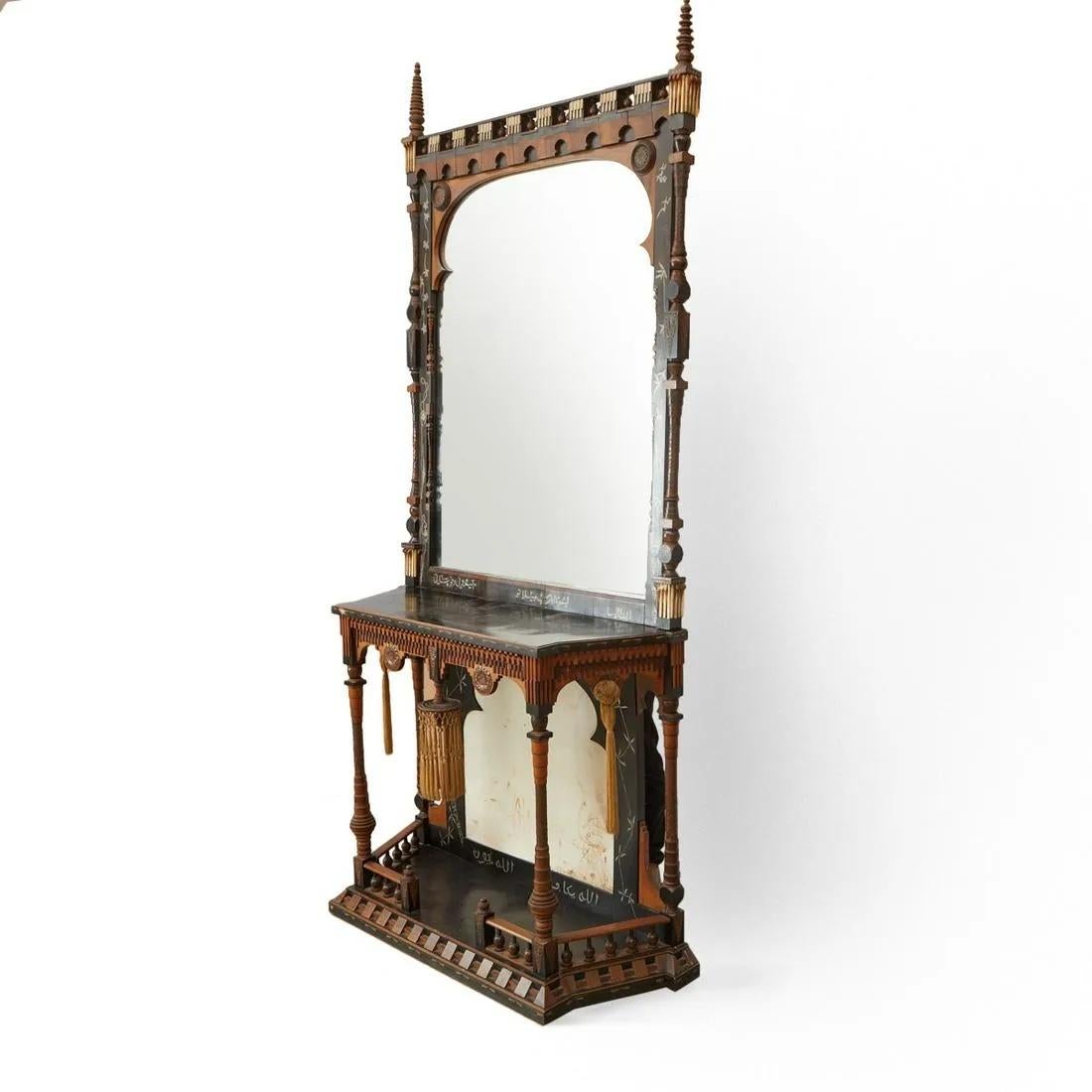Art Nouveau Rare and Important Orientalist Console Table & Mirror by Carlo Bugatti For Sale